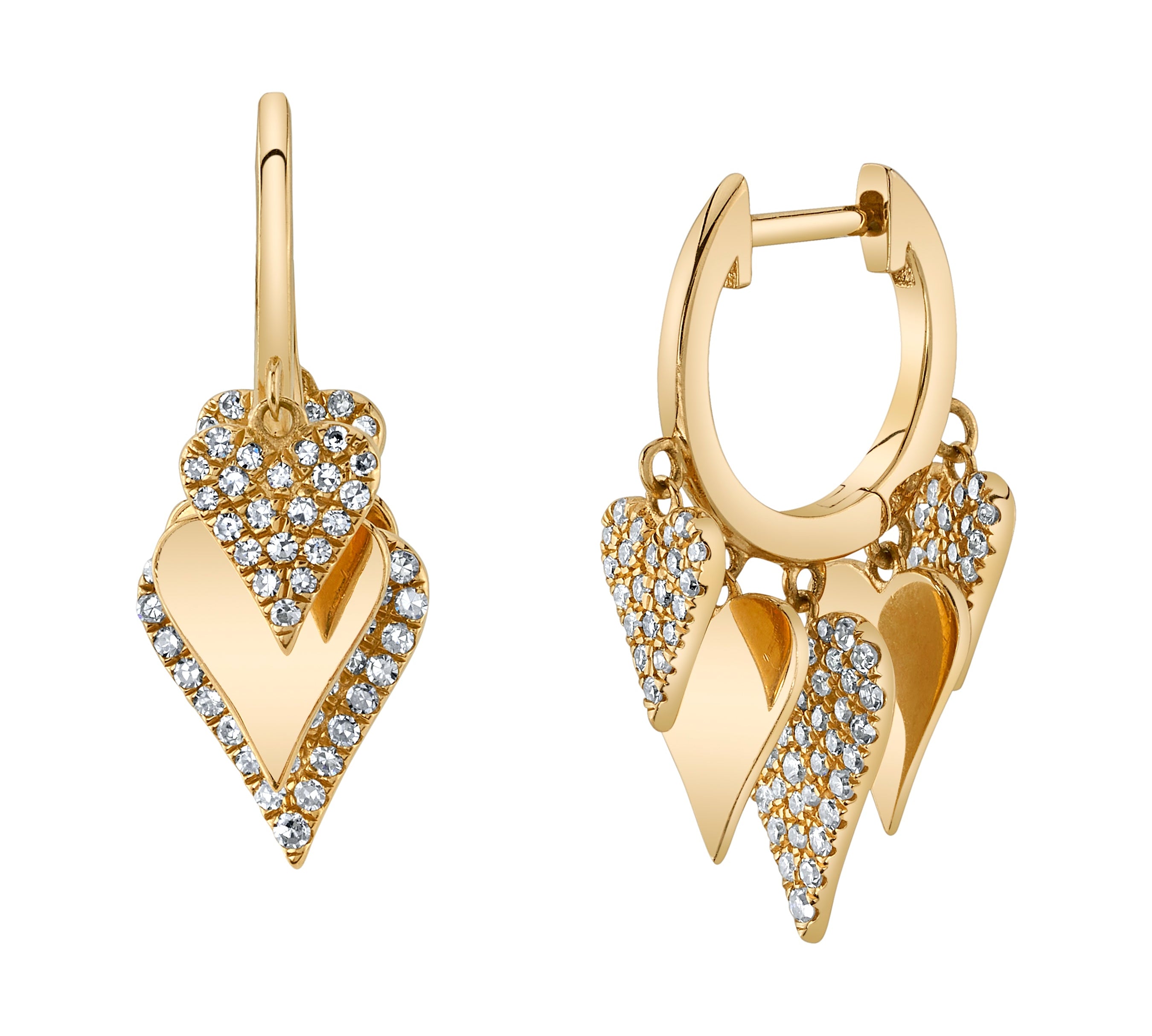 Diamond Heart Fringe Hoop Hoop Earrings Roseark Deux Pair