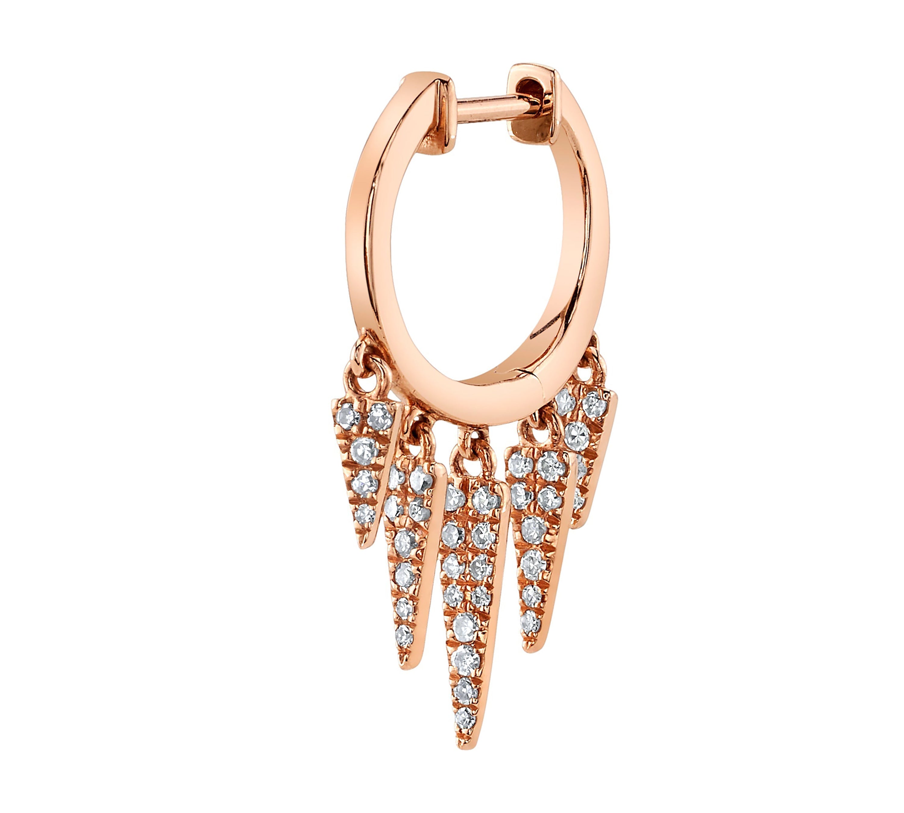 Five Diamond Fringe Drops Huggie Huggie Earrings Roseark Deux Single Rose Gold