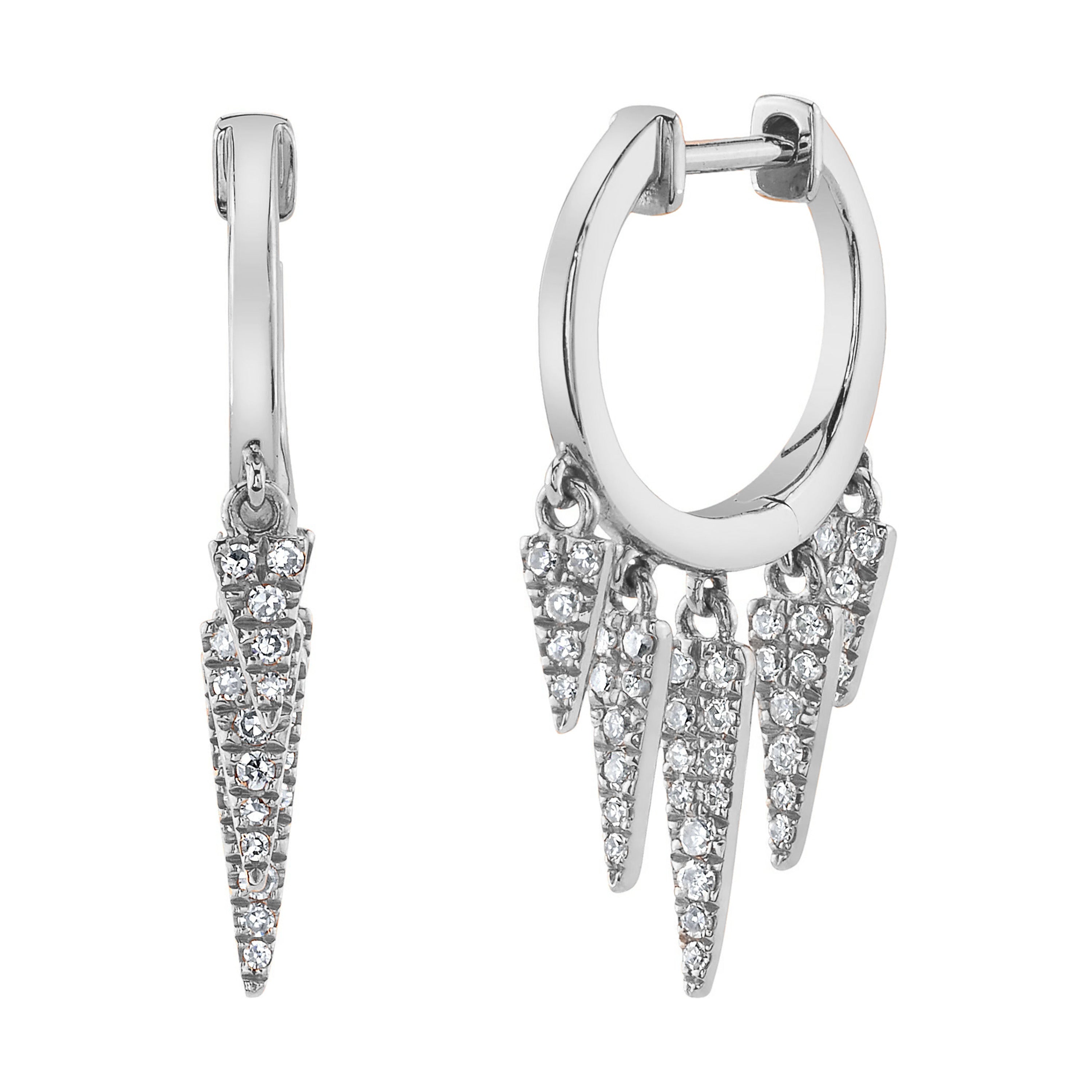 Five Diamond Fringe Drops Huggie Huggie Earrings Roseark Deux Pair White Gold