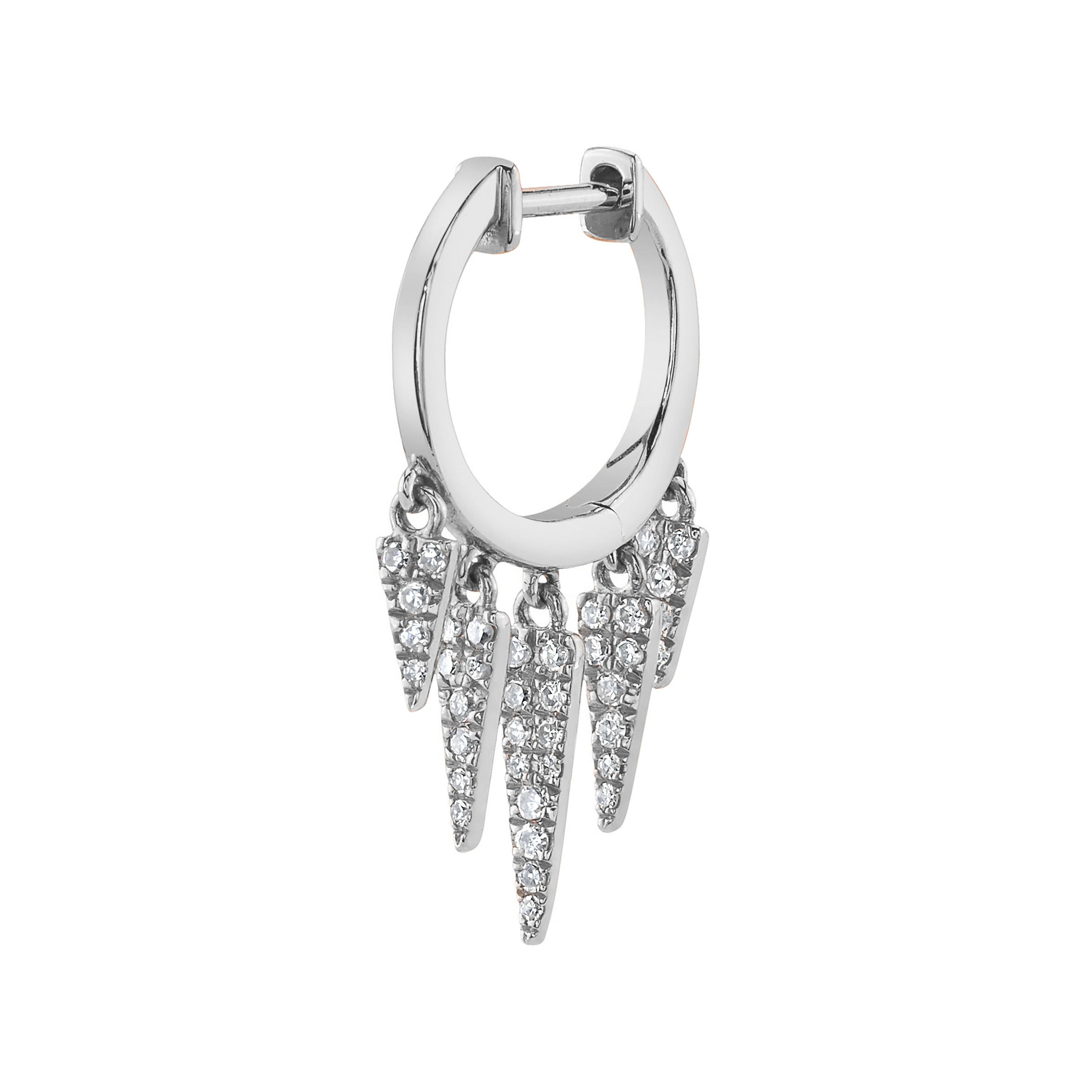 Five Diamond Fringe Drops Huggie Huggie Earrings Roseark Deux Single White Gold