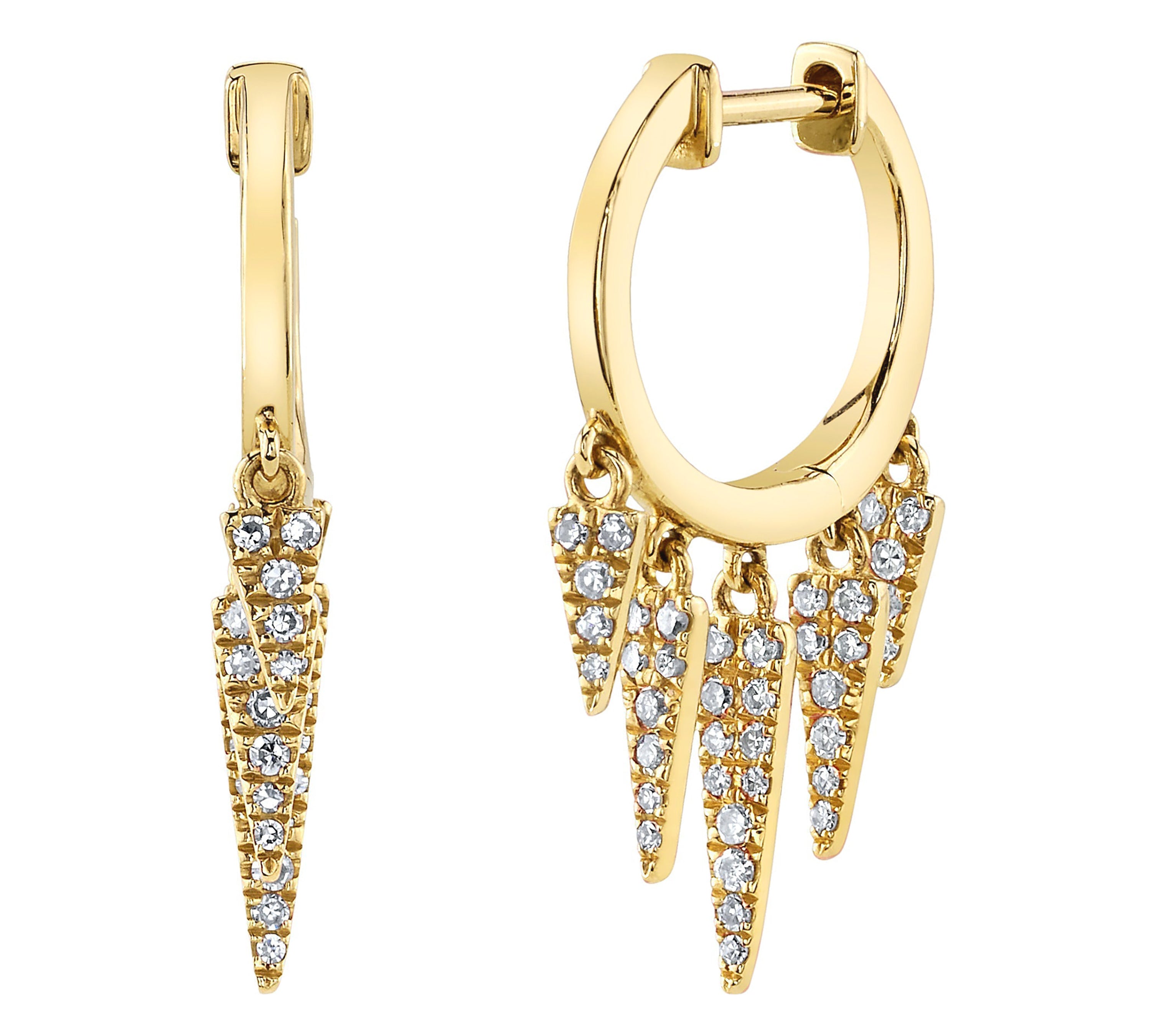 Five Diamond Fringe Drops Huggie Huggie Earrings Roseark Deux Pair Yellow Gold