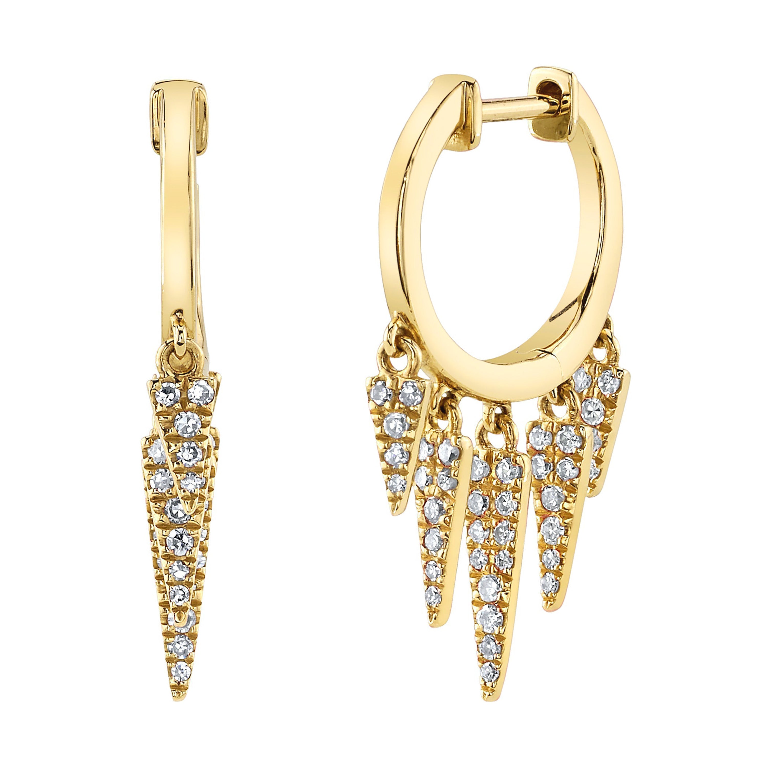 Five Diamond Fringe Drops Huggie Huggie Earrings Roseark Deux Pair Yellow Gold