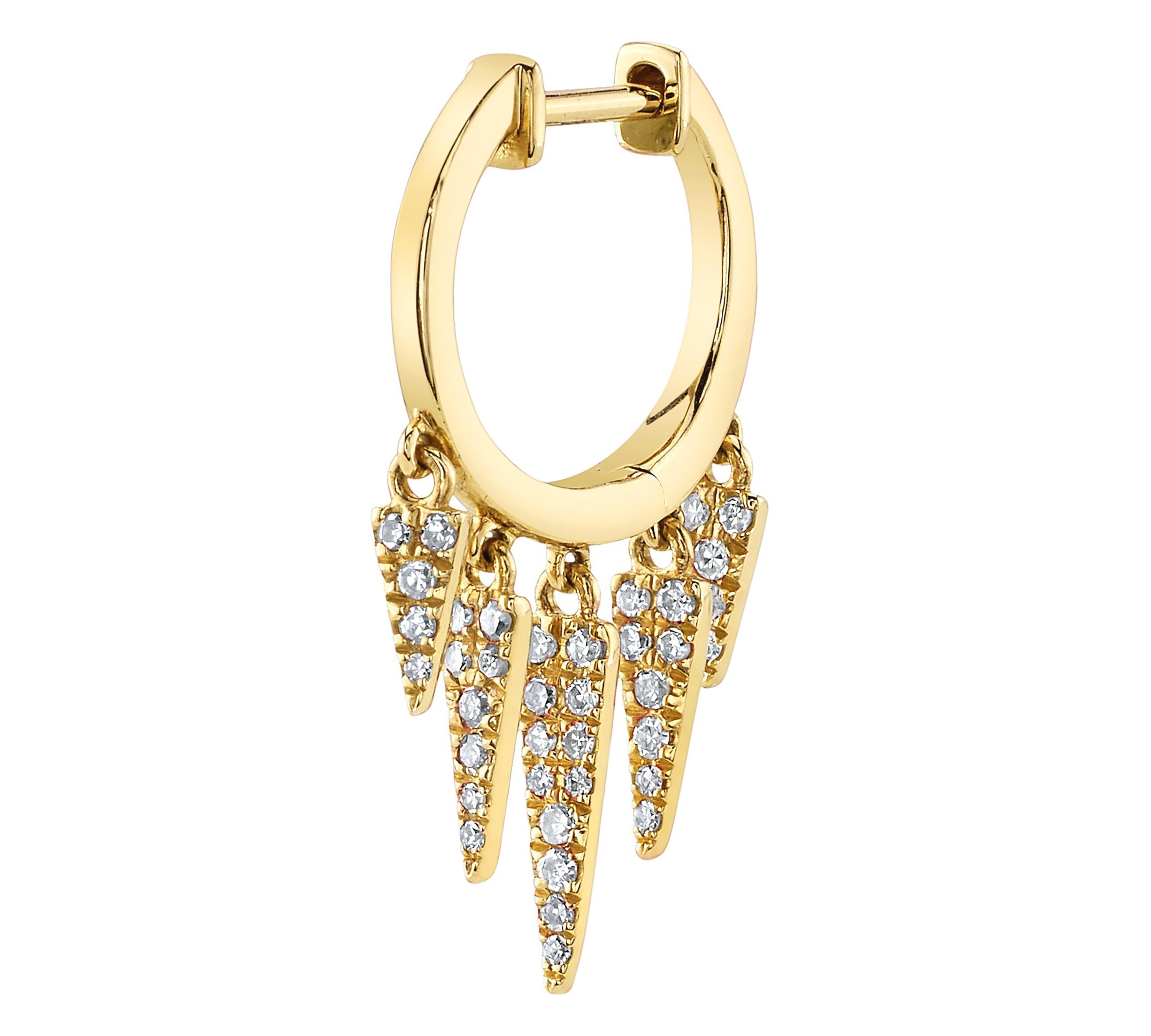 Five Diamond Fringe Drops Huggie Huggie Earrings Roseark Deux Single Yellow Gold
