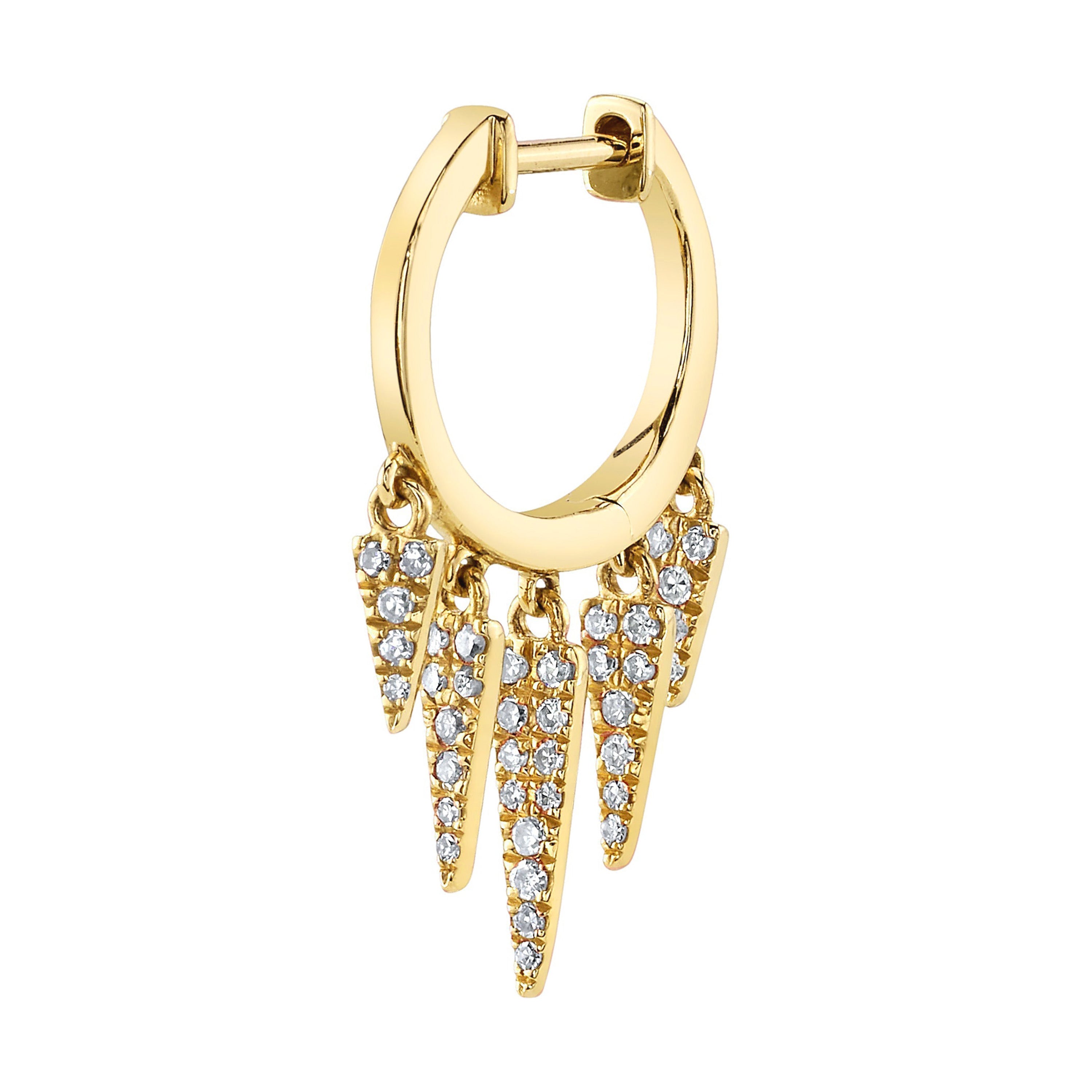 Five Diamond Fringe Drops Huggie Huggie Earrings Roseark Deux Single Yellow Gold