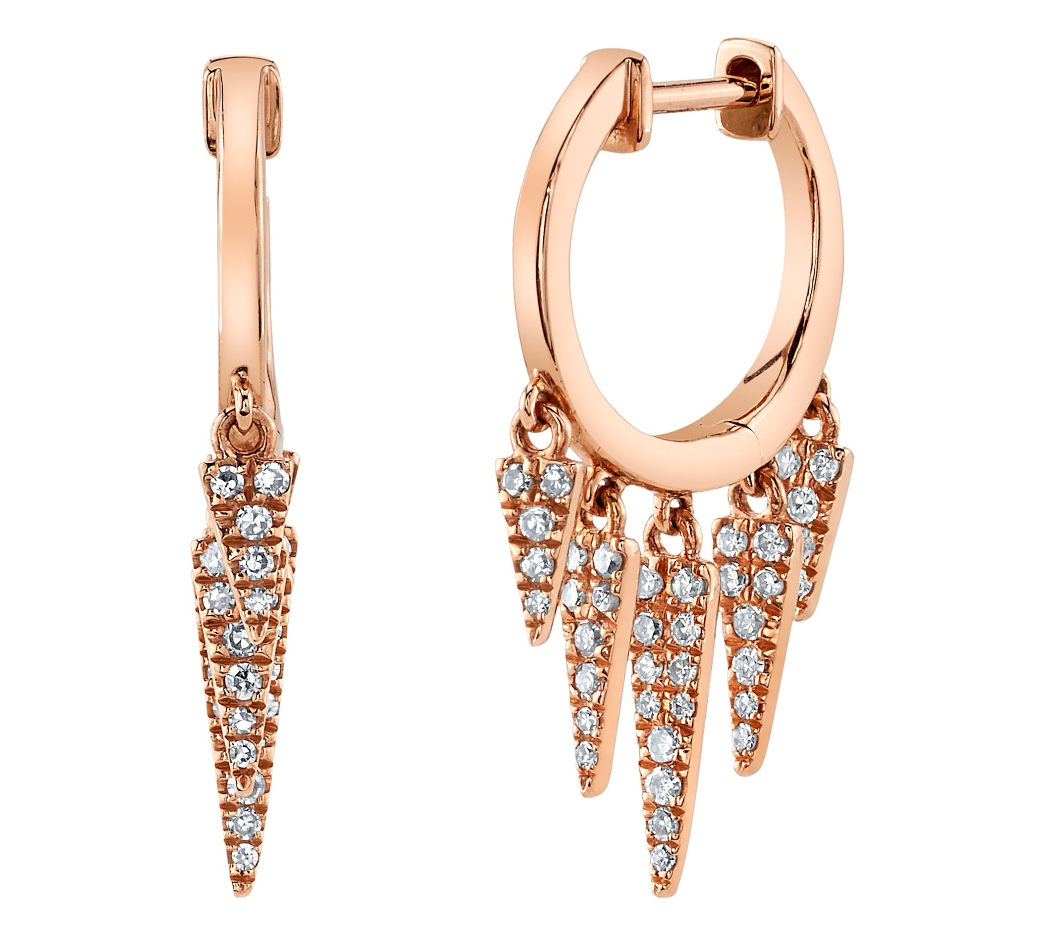 Five Diamond Fringe Drops Huggie Huggie Earrings Roseark Deux Pair Rose Gold