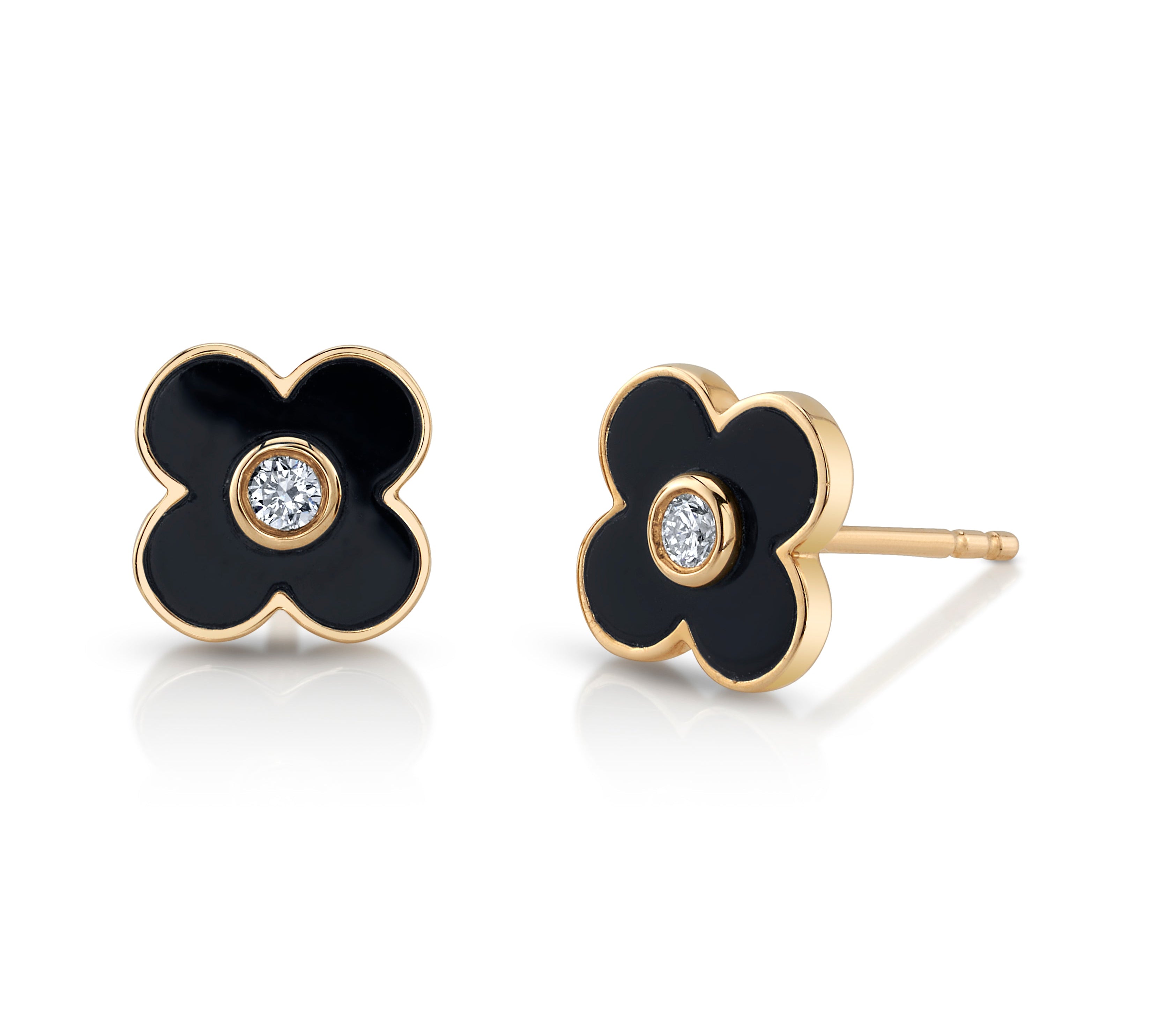 Daisy Enamel Stud Stud Earrings Roseark Deux Black Pair 