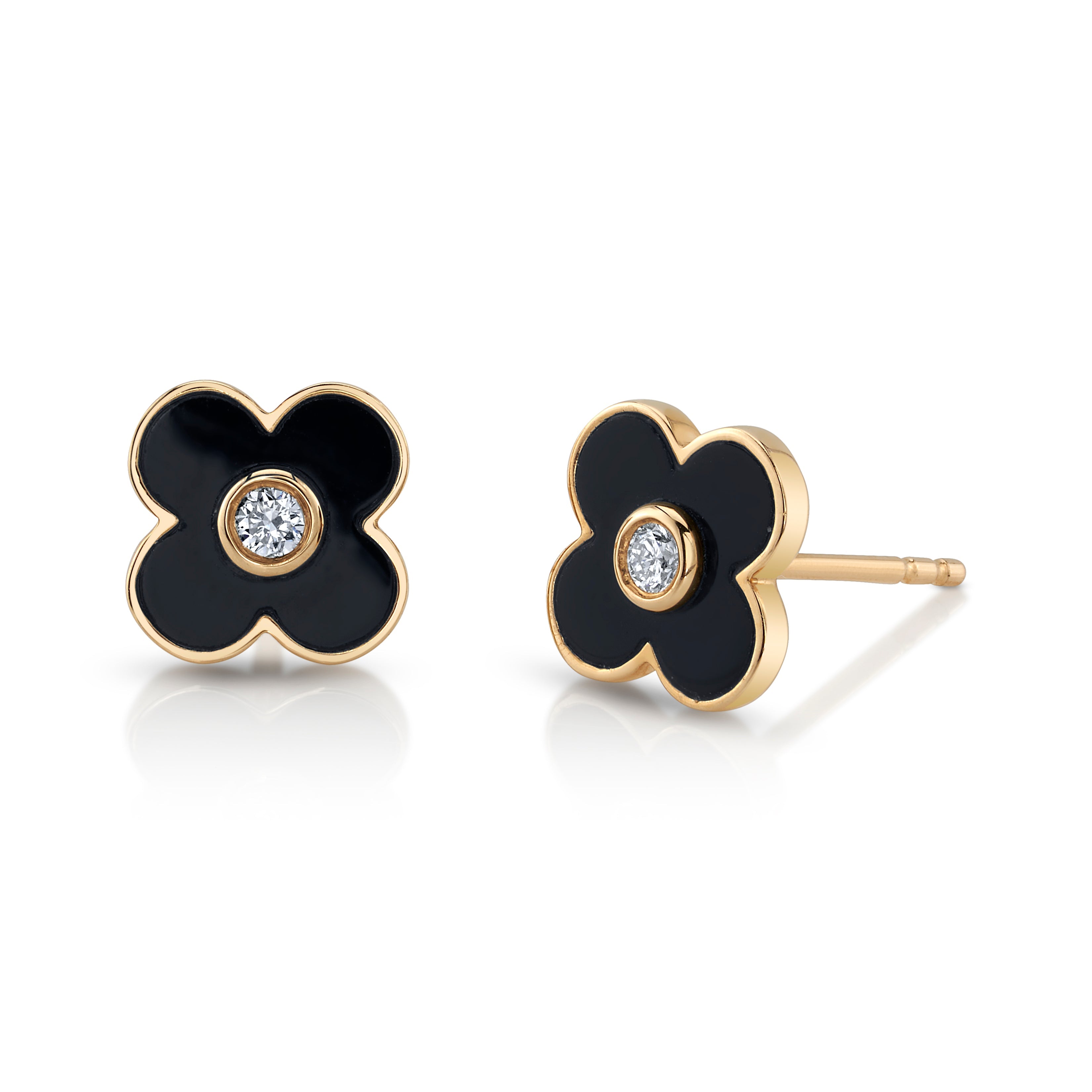 Daisy Enamel Stud Stud Earrings Roseark Deux Black Pair 