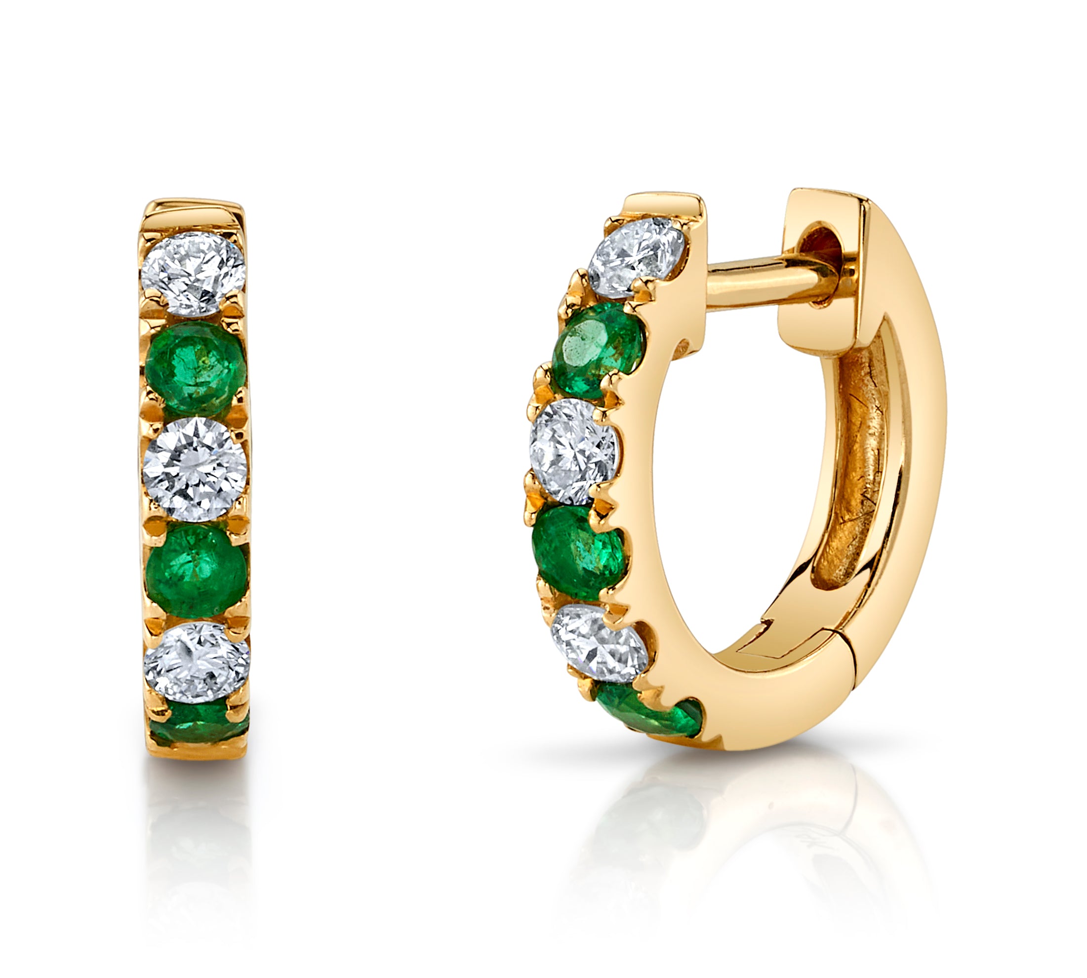 Alternating Diamond Stone Huggie Huggie Earrings Roseark Deux Pair Emerald
