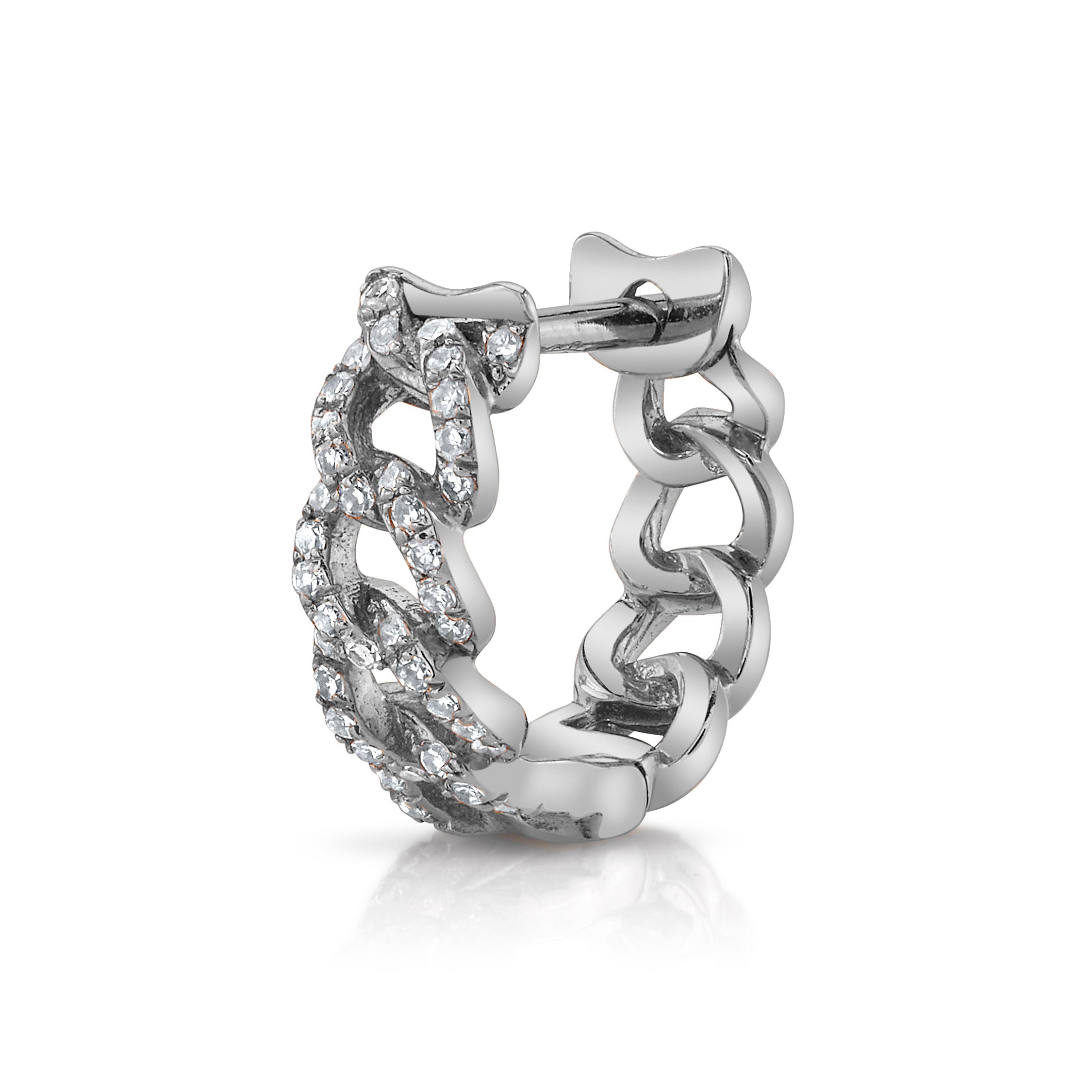 Diamond Chain Link Huggie Huggie Earrings Roseark Deux White Gold Single 