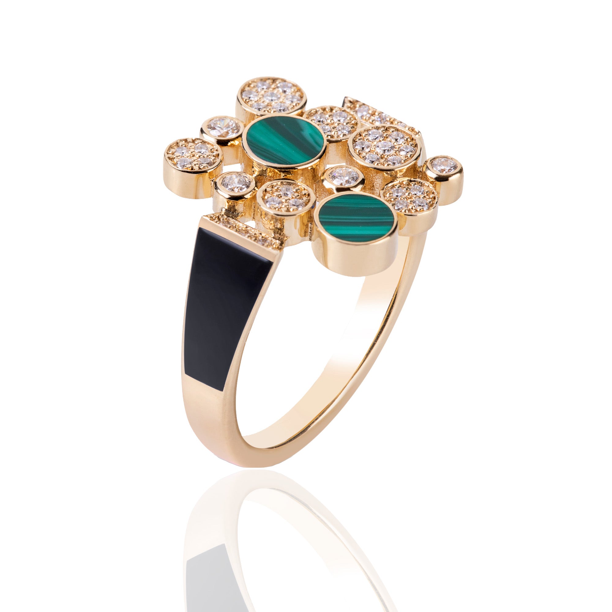 Bubbles Ring with Diamond, Small Cocktail Ring Falamank Diamond / Malachite / Enamel