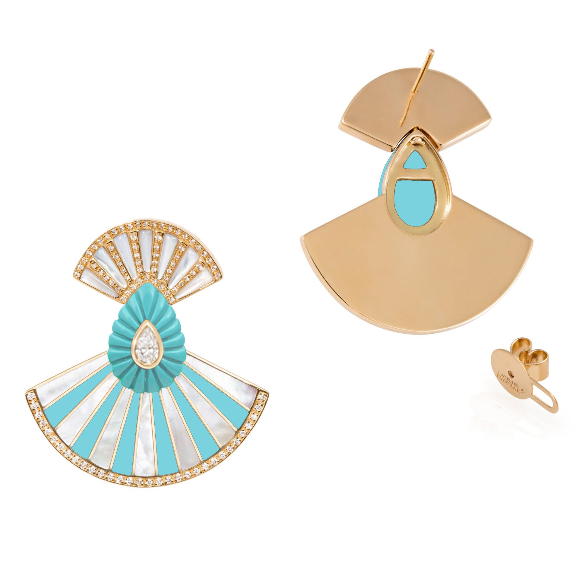 Statement Bond Street Fan Turq MOP Earrings Statement Earrings Latelier Nawbar