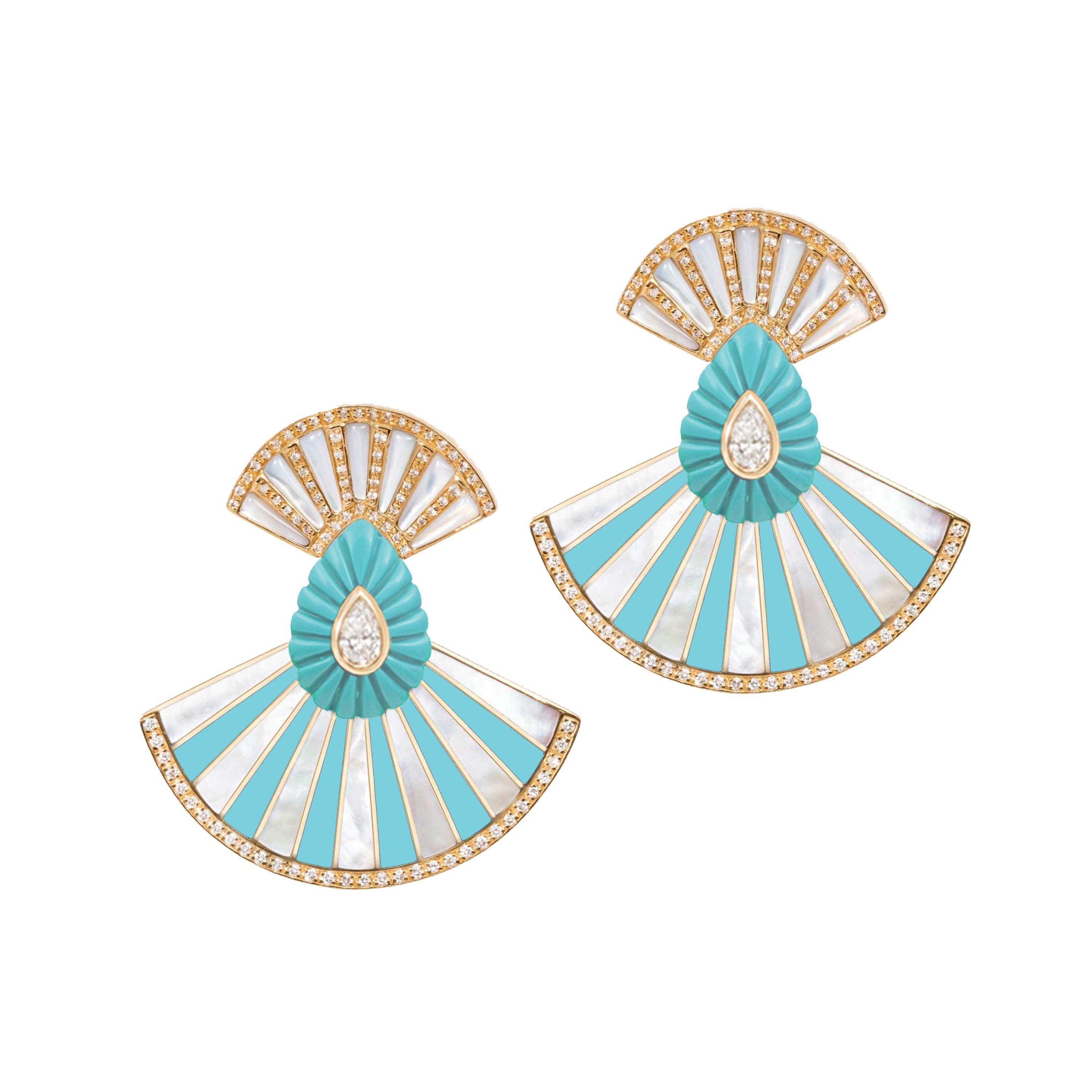 Statement Bond Street Fan Turq MOP Earrings Statement Earrings Latelier Nawbar