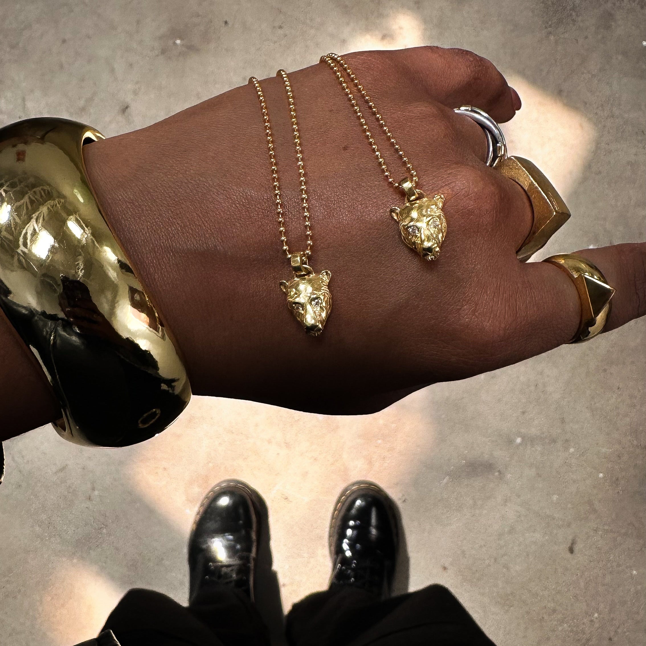 Lioness Charm Necklace with Diamond Eyes, Sterling Silver Charm Necklace MAE + LANG