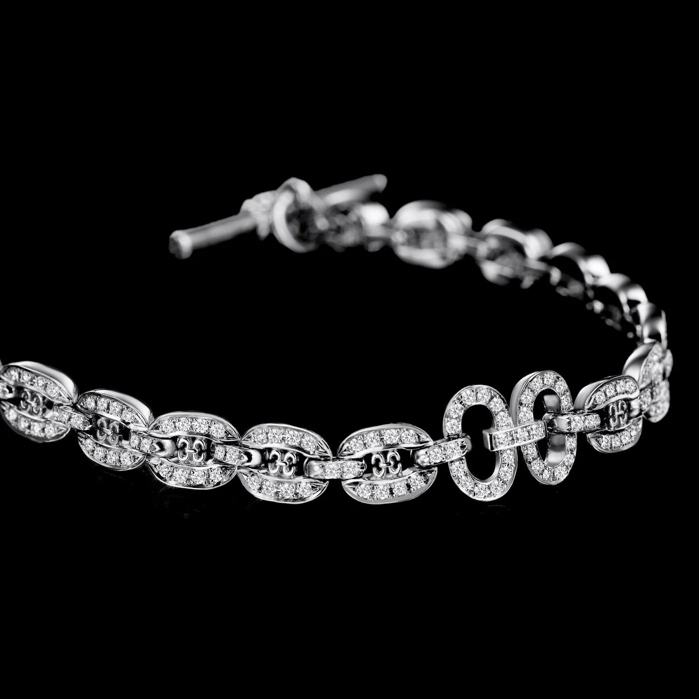 Links Chain Bracelet with Diamonds, White Gold Chain Bracelet KIMITAKE