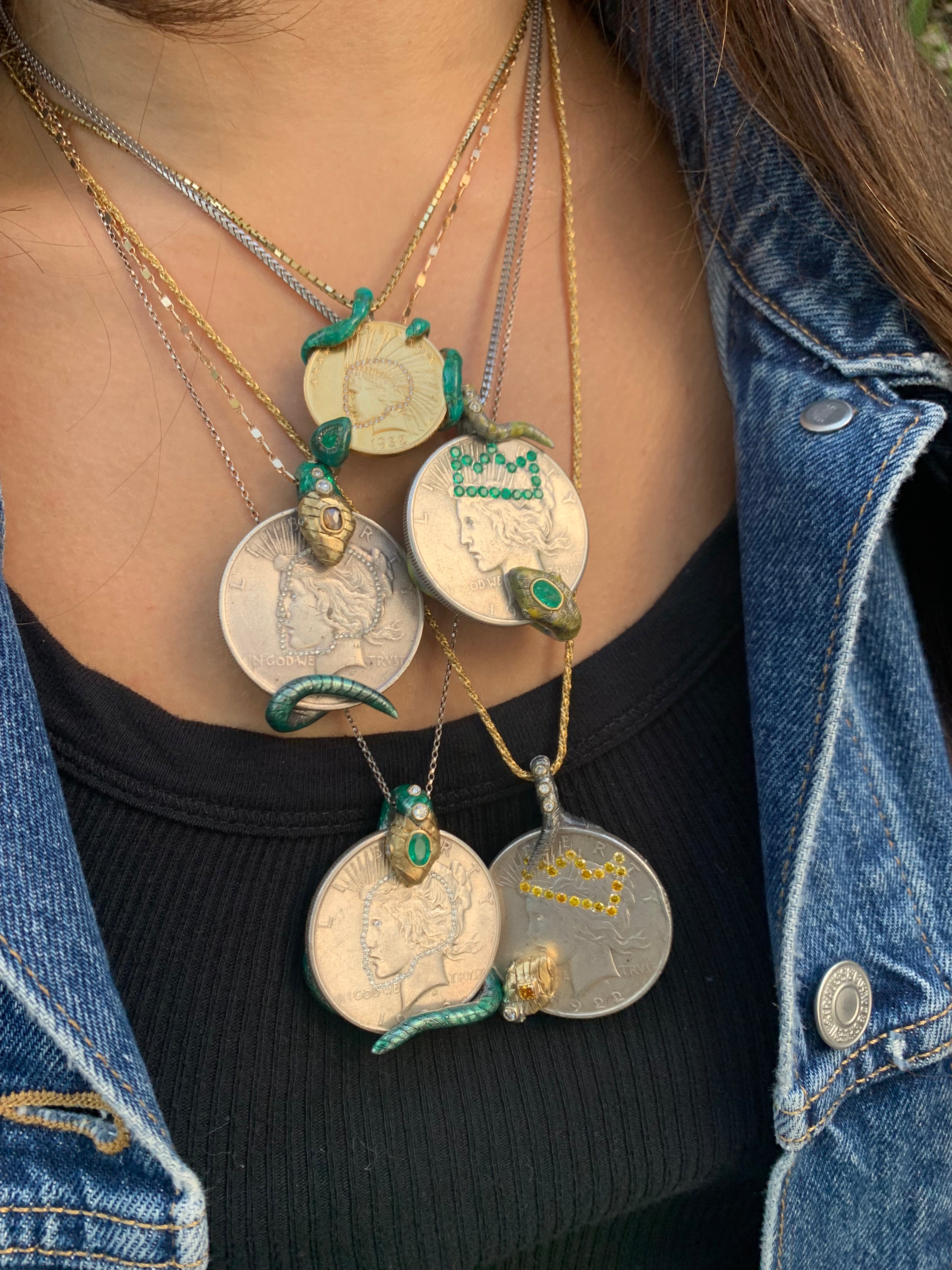 Emerald Crown and Snake Coin Pendant Pendant Stones of Character   