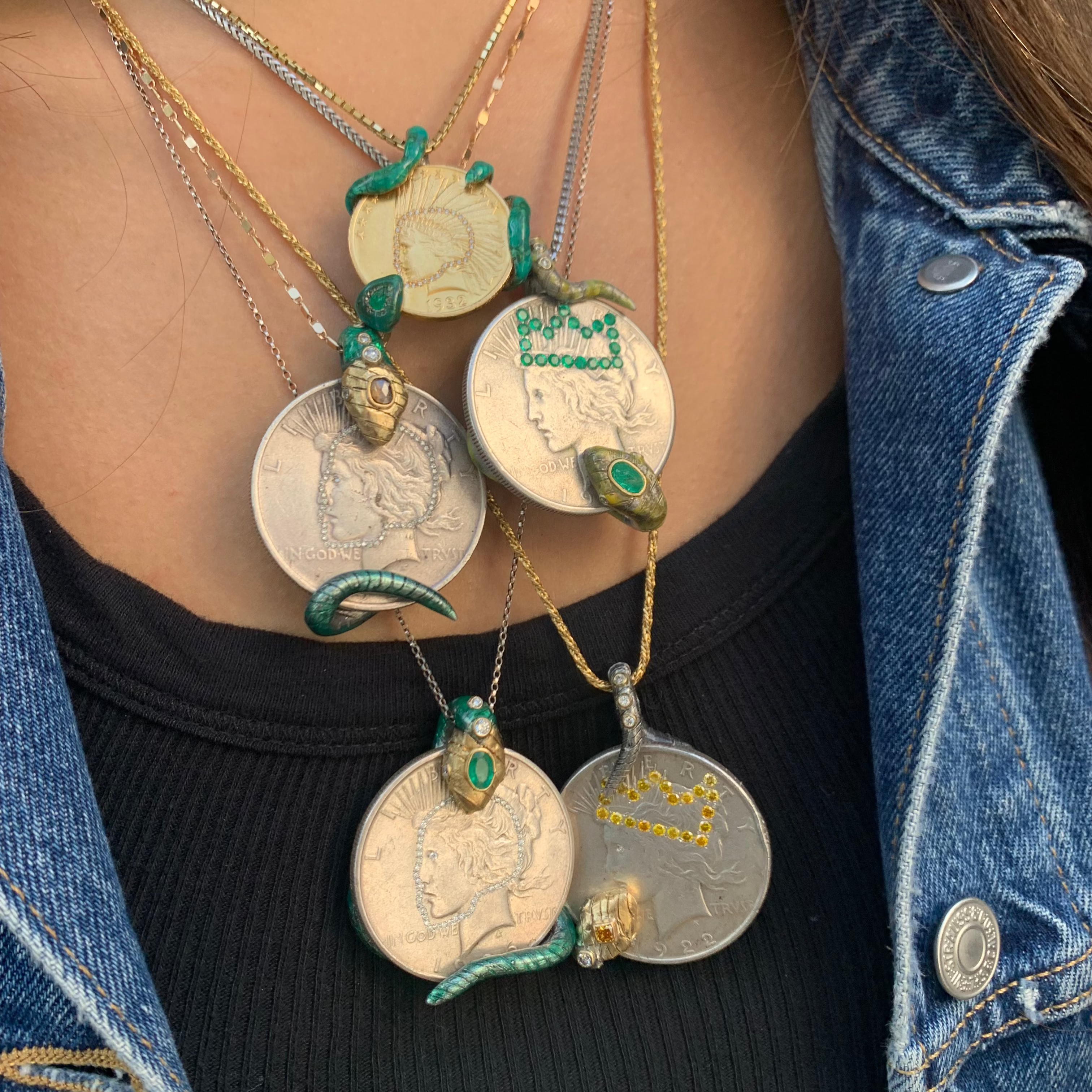 Emerald and Diamond Coin Pendant Pendant Stones of Character   