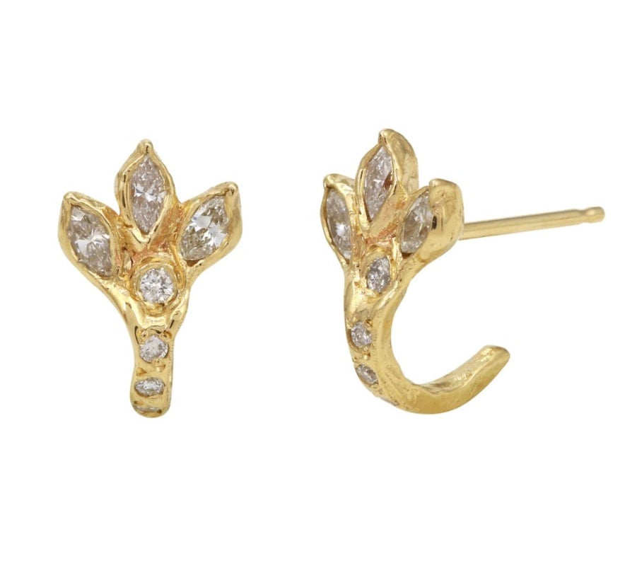 Dragon Claw Diamond Pave Hoop Stud Stud Earrings Jaine K Designs Pair Yellow Gold