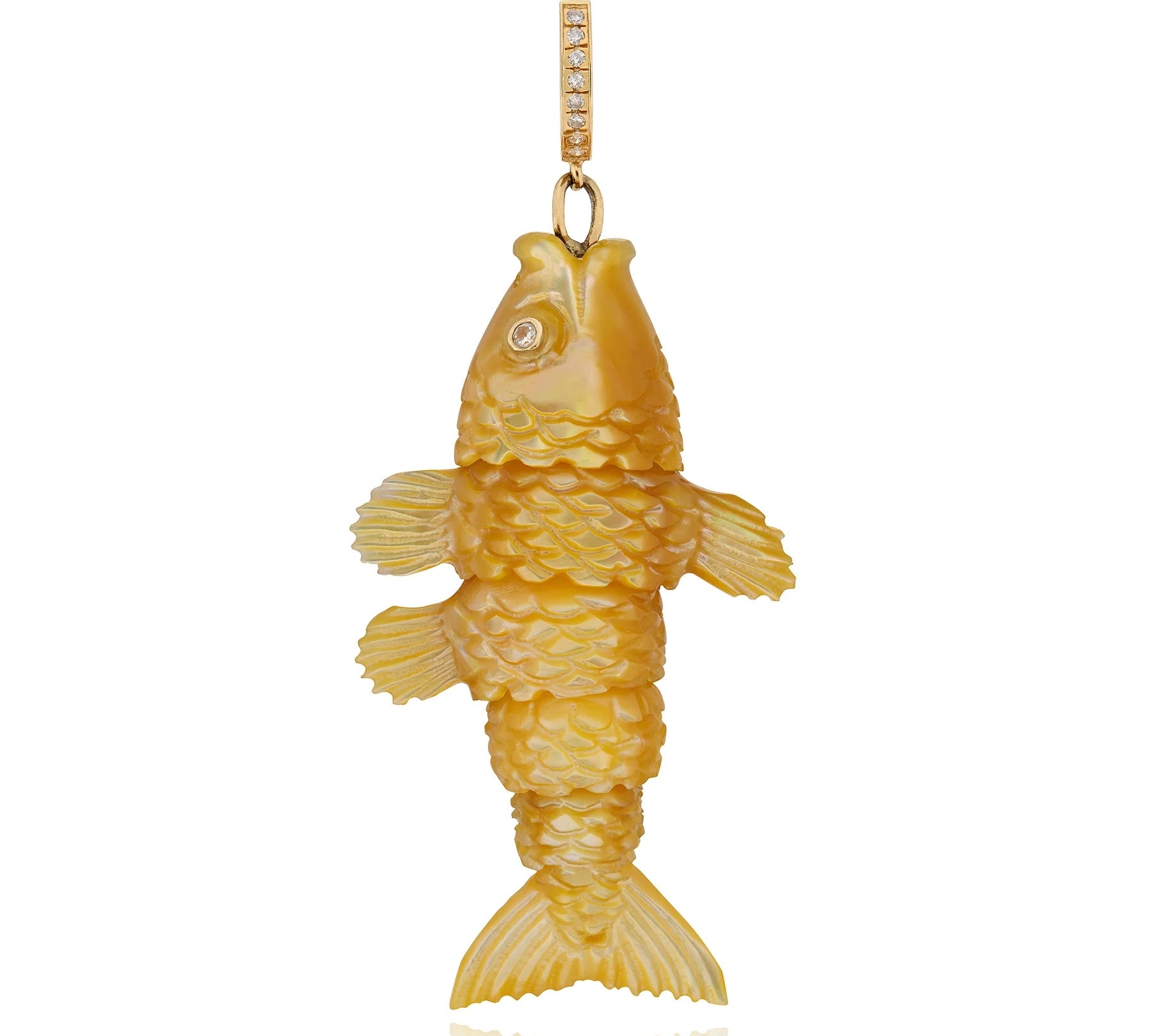 Articulated Fish Pendant Pendant Maura Green Golden Mother of Pearl