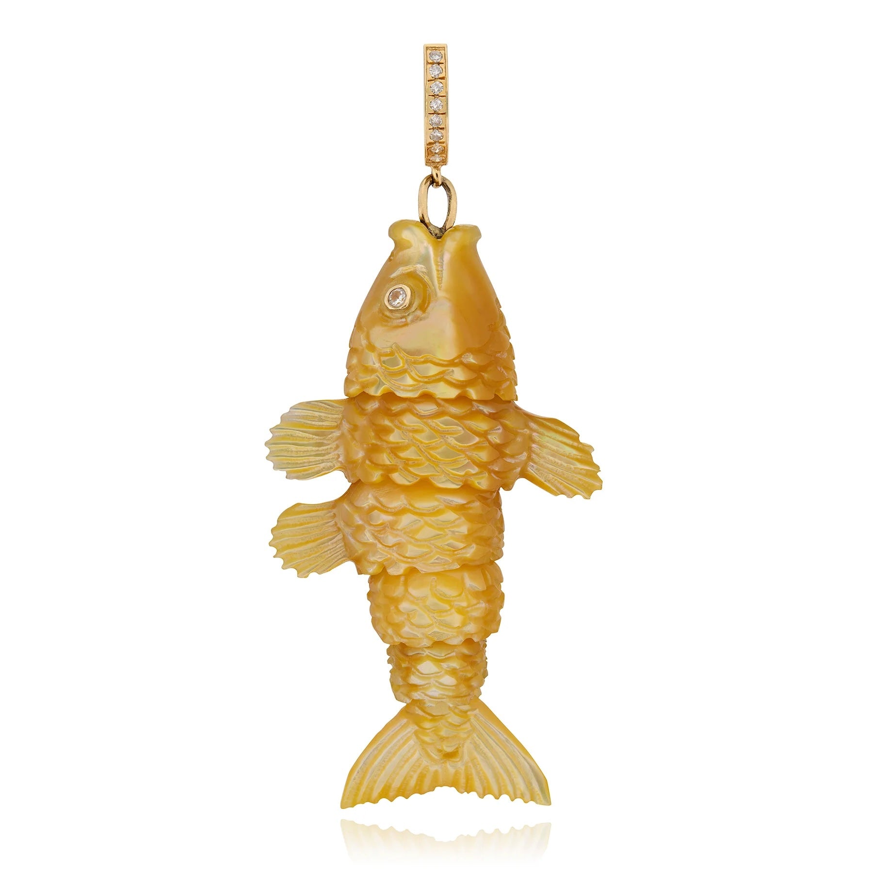 Articulated Fish Pendant Pendant Maura Green Golden Mother of Pearl