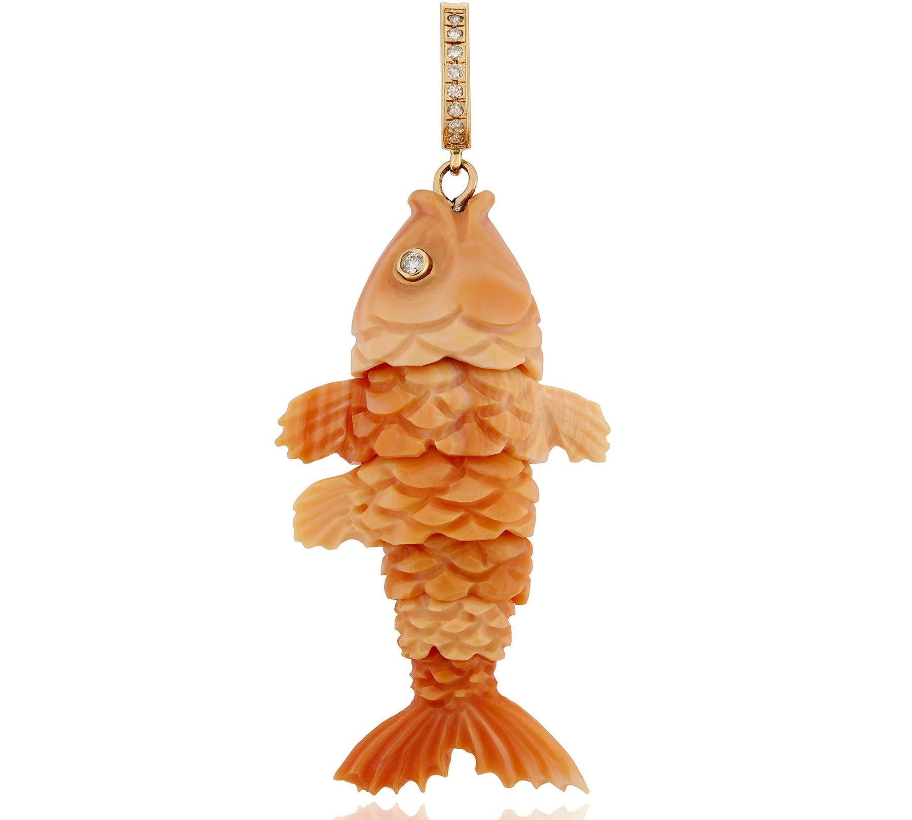 Articulated Fish Pendant Pendant Maura Green Apricot Conch Shell