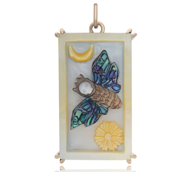 Hawk Moth Tarot Card Charm Charm Maura Green 14k Yellow Gold  