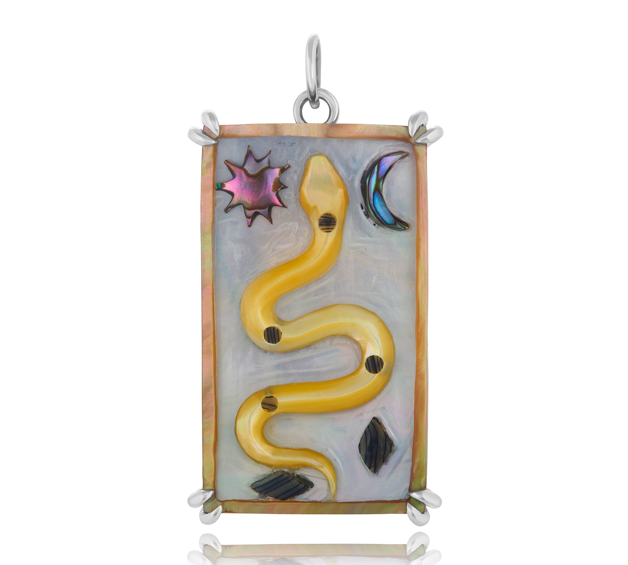 Serpent Sacred Symbol Tablet Charm Charm Maura Green Sterling Silver  