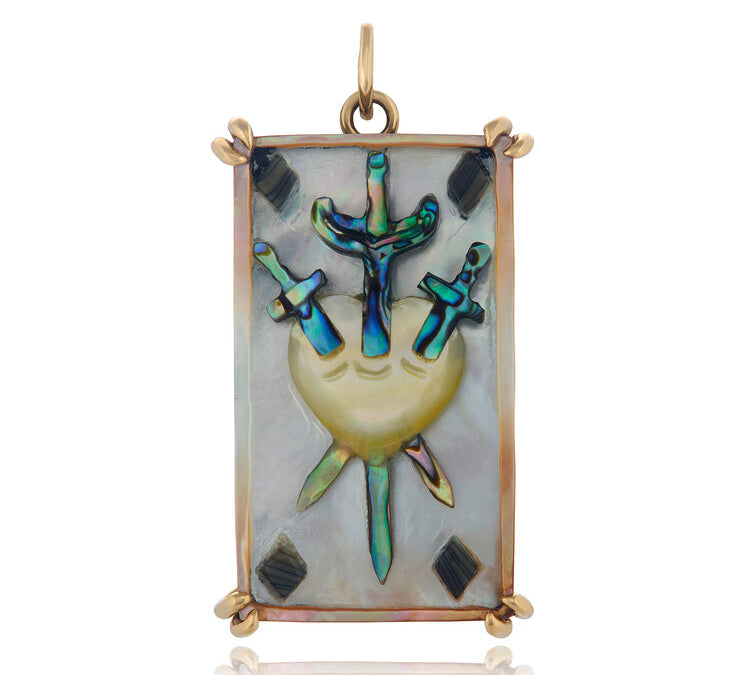 Three of Swords Tarot Charm Charm Maura Green 14k Yellow Gold  