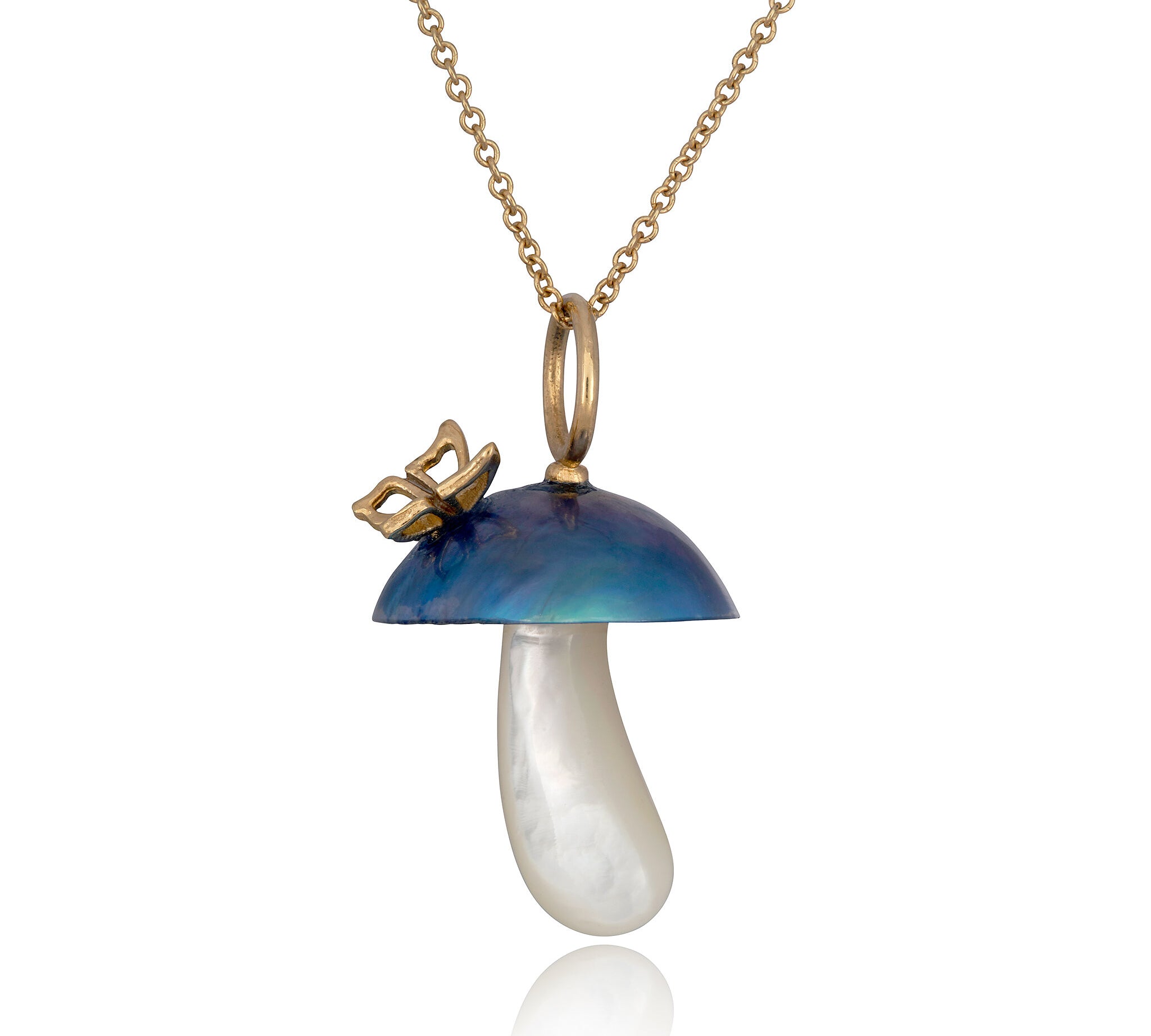 Blue Pearl Mushroom Charm with Butterfly Charm Maura Green   