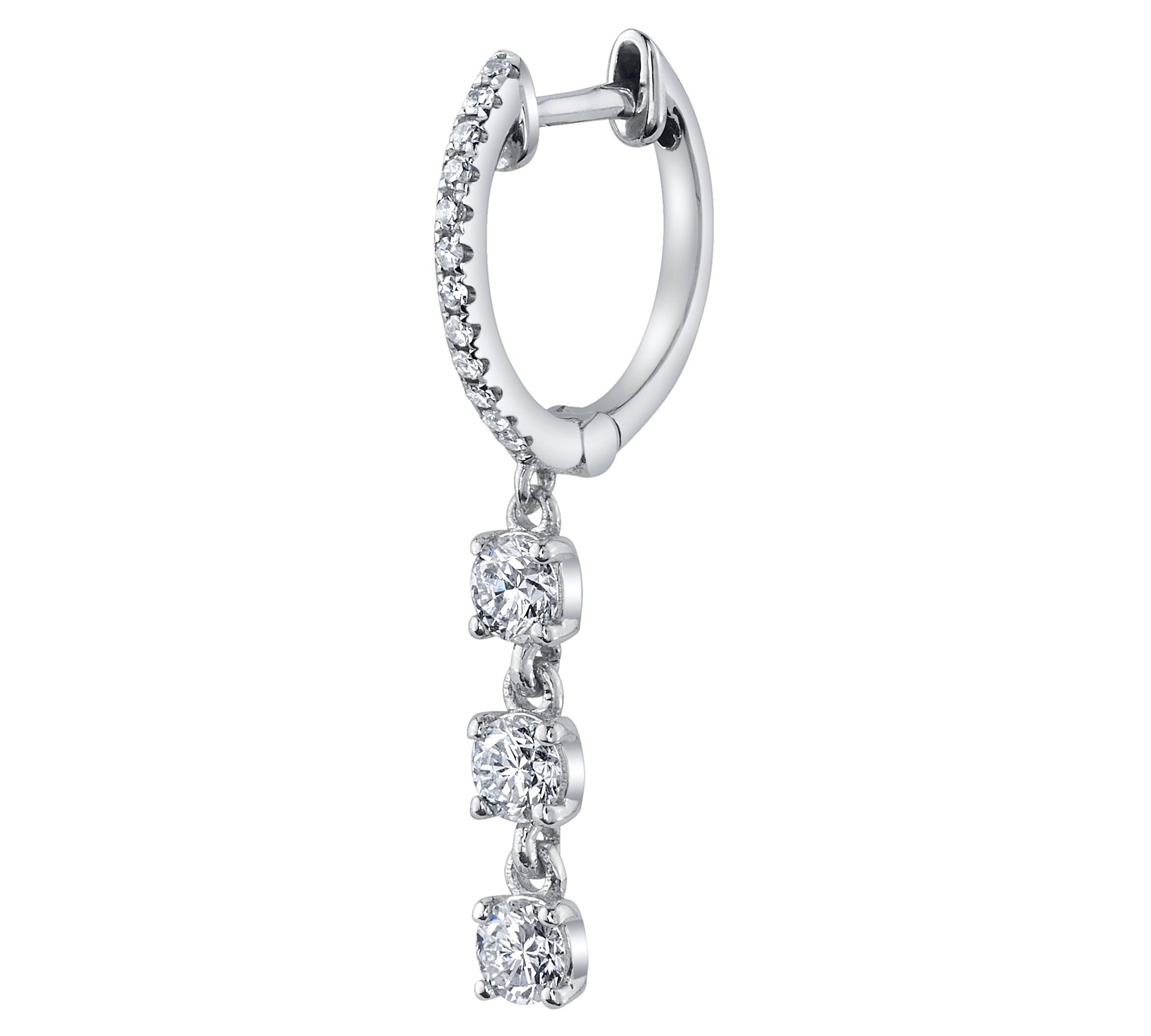 Triple Diamond Drop Pave Huggie Huggie Earrings Roseark Deux Single