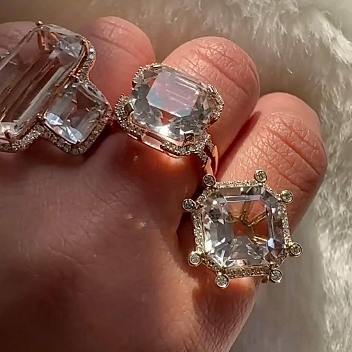 Octagon Emerald-Cut Ring with Diamonds Cocktail Ring Goshwara