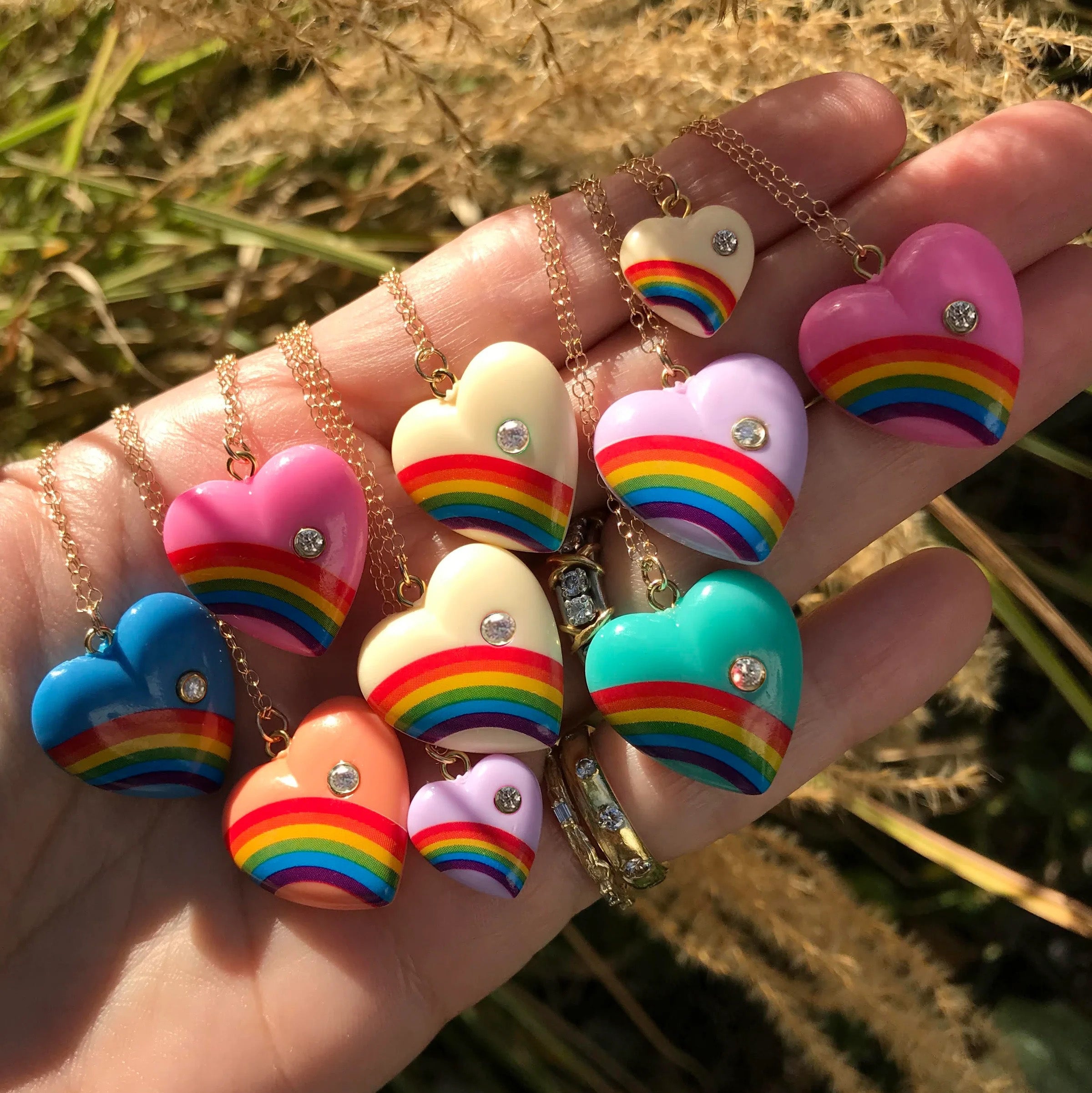 Vintage Acrylic Heart Necklace with Diamond Pendant Necklace Elisabeth Bell Jewelry