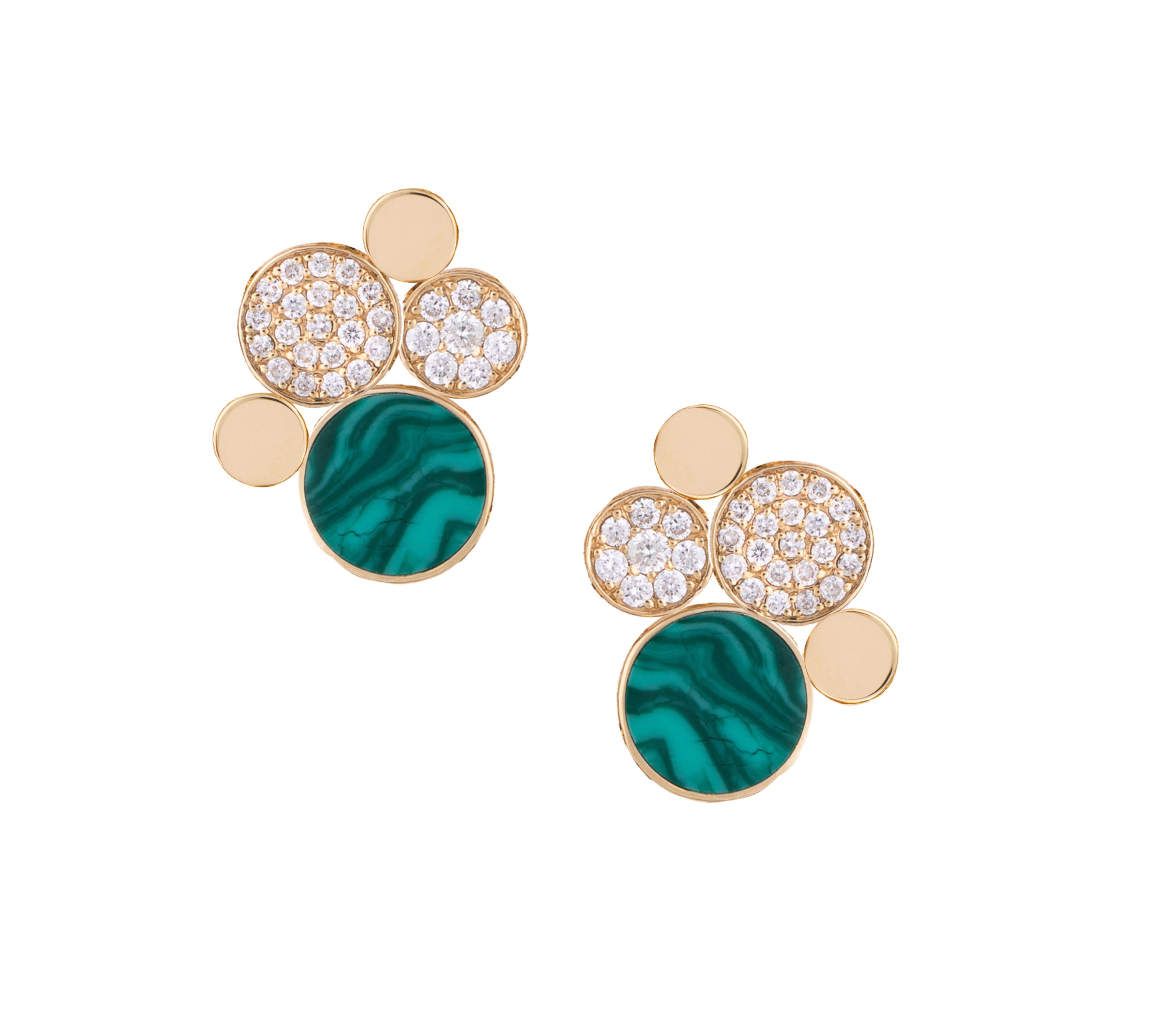 Diamond Bubbles Stud Earrings with Malachite Stud Earrings Falamank