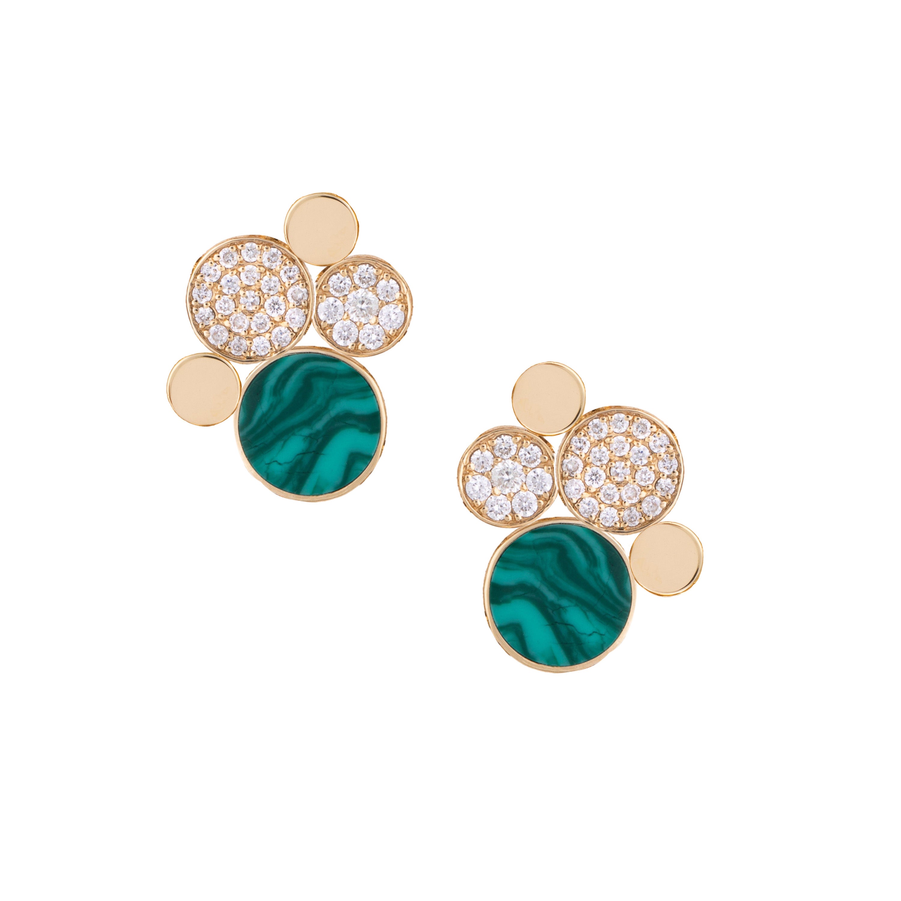 Diamond Bubbles Stud Earrings with Malachite Stud Earrings Falamank