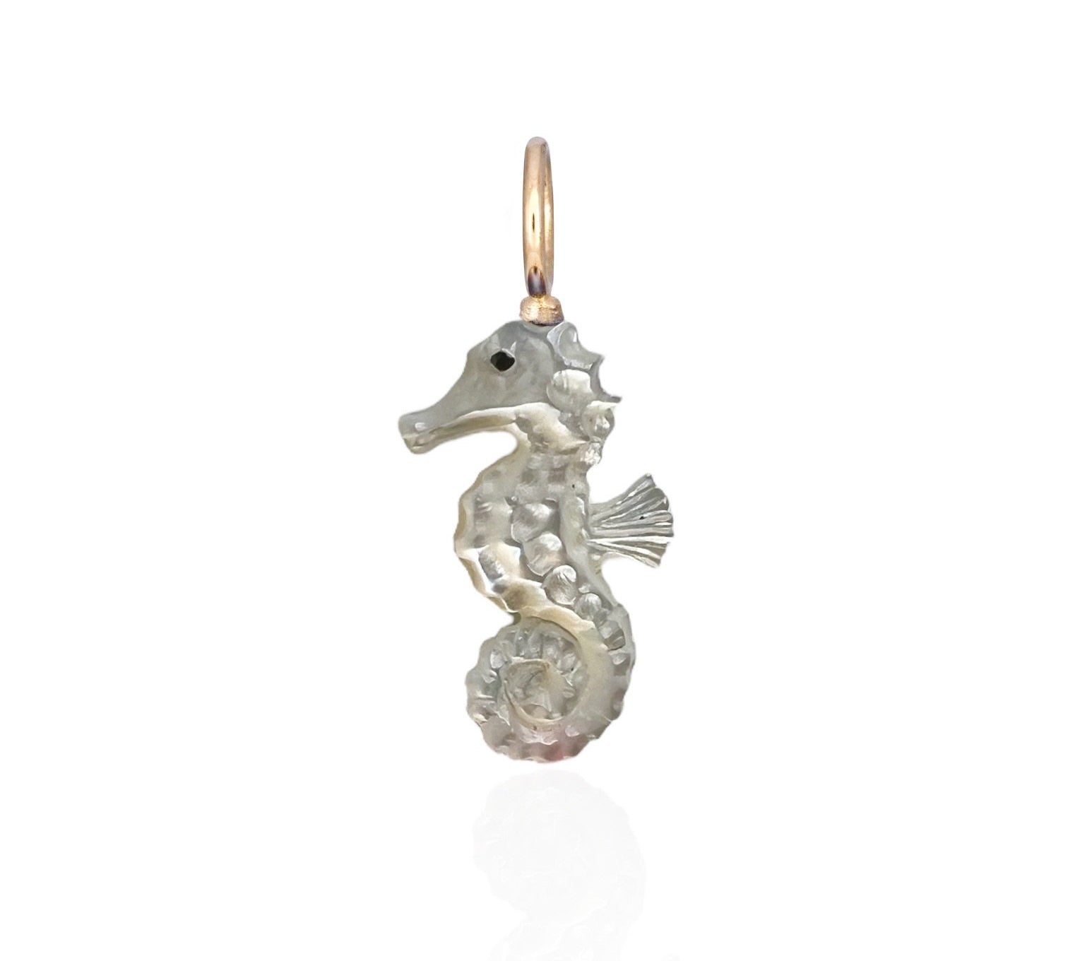 Pearl Seahorse Charm Charm Maura Green White Mother of Pearl  