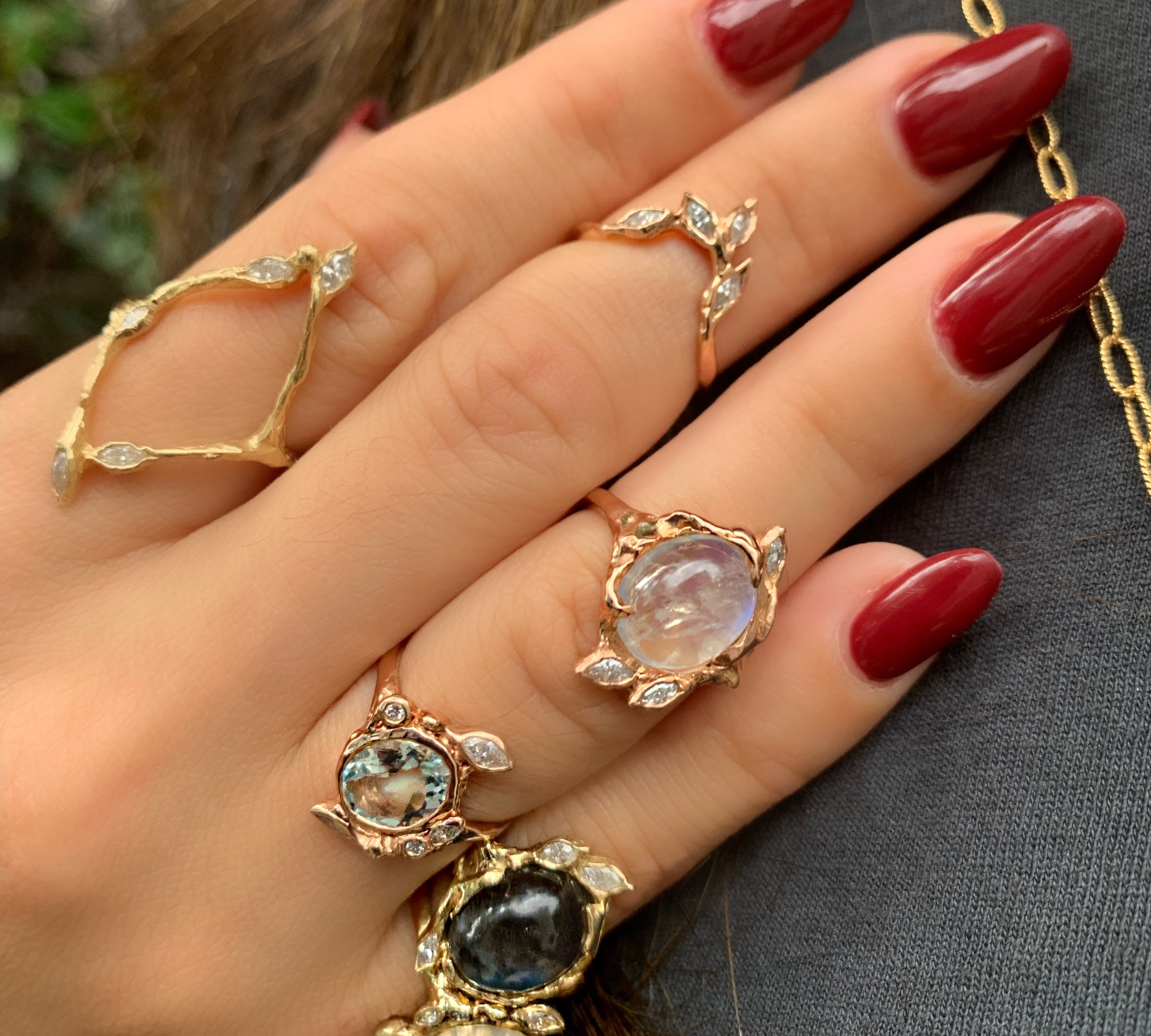 Oval Moonstone & Diamond Ring Ring Jaine K Designs