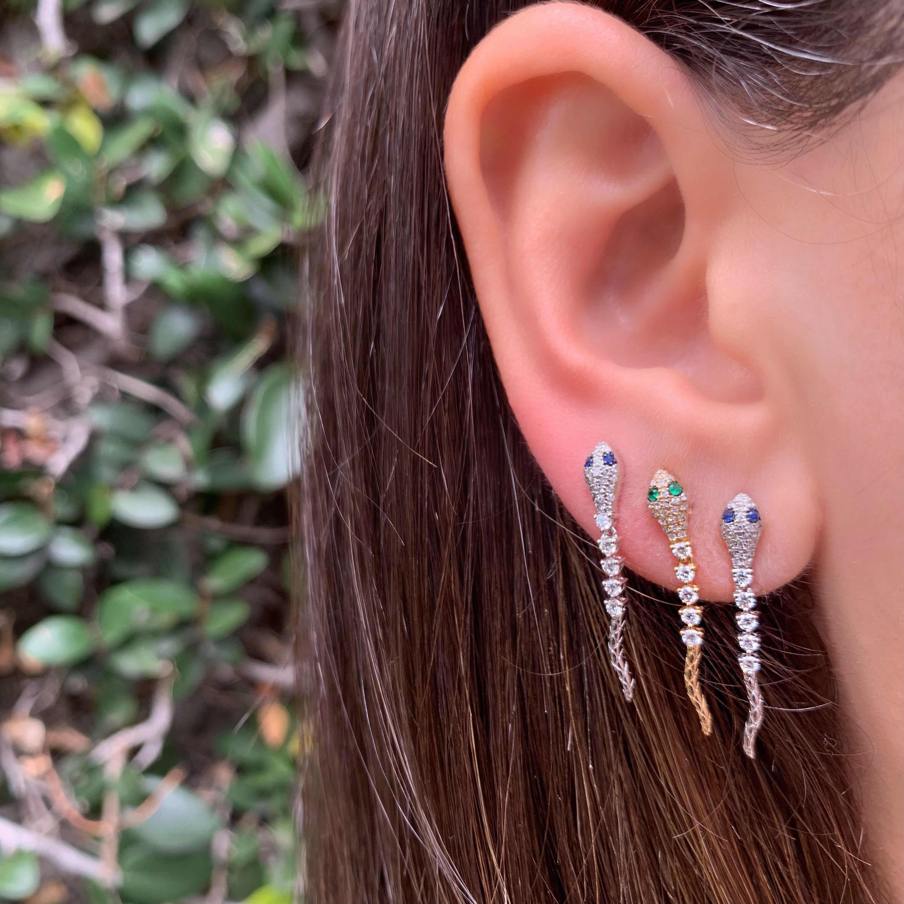 Pave Diamond Hanging Snake Stud Stud Earrings Roseark Deux