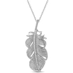Large Feather Necklace with Diamonds Pendant Necklace Elisabeth Bell Jewelry White Gold