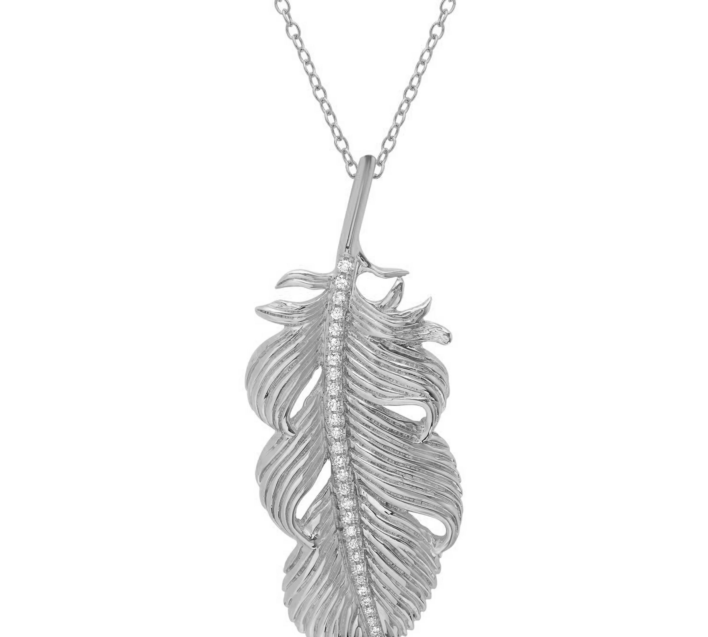 Large Feather Necklace with Diamonds Pendant Necklace Elisabeth Bell Jewelry White Gold