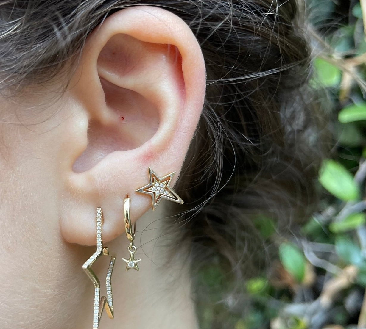 Star Hoops with Diamonds, Pair Hoop Earrings Roseark Deux