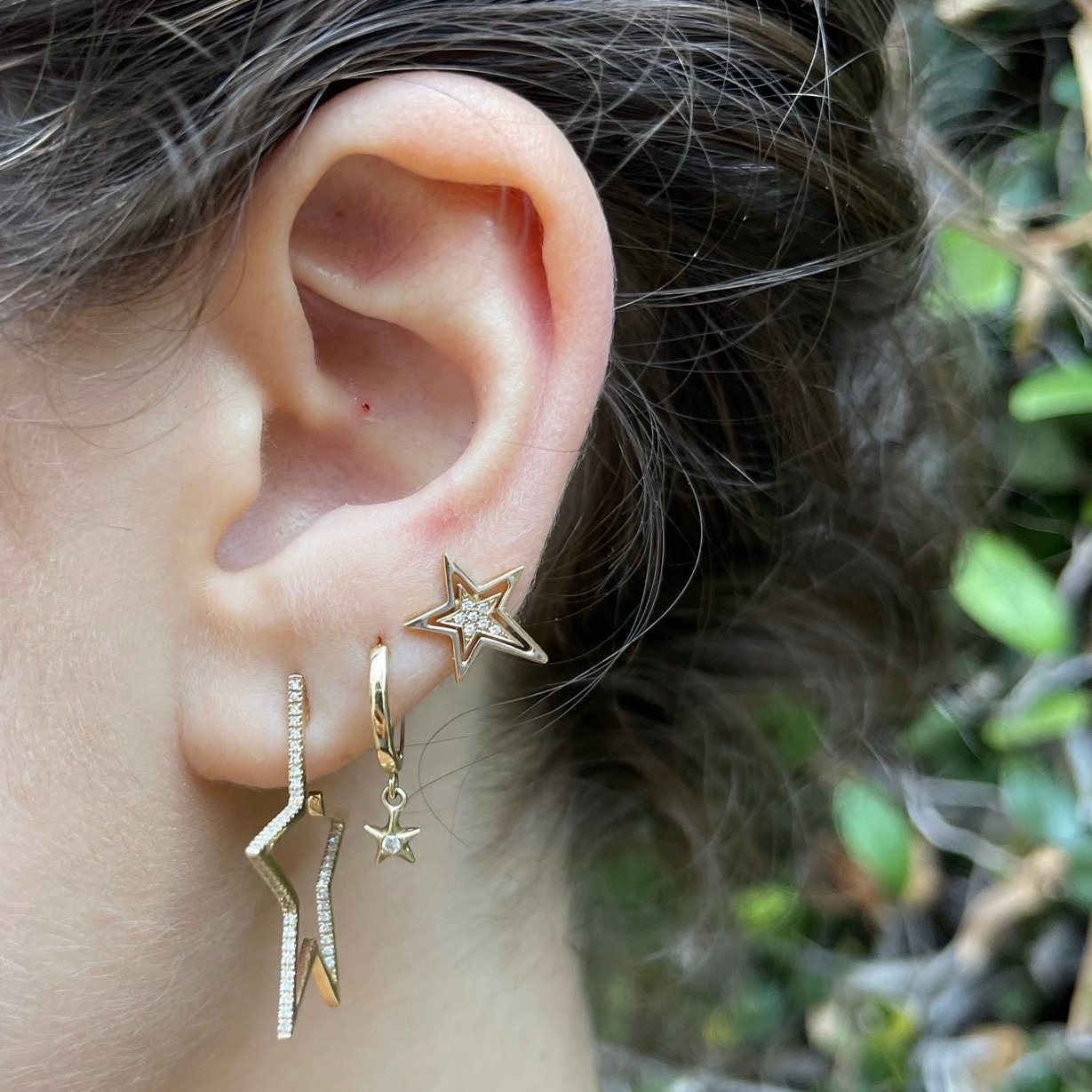 Star Hoops with Diamonds, Pair Hoop Earrings Roseark Deux