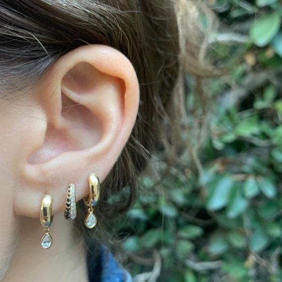 Black and White Diamond Huggie Huggie Earrings Roseark Deux   