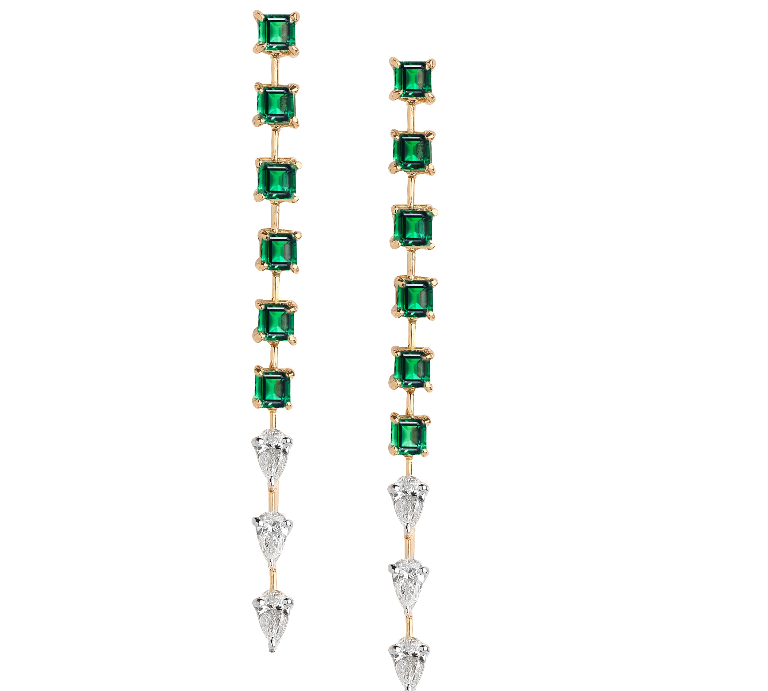 Emerald Diamond Line Drop Earrings Drop Earrings Ritique