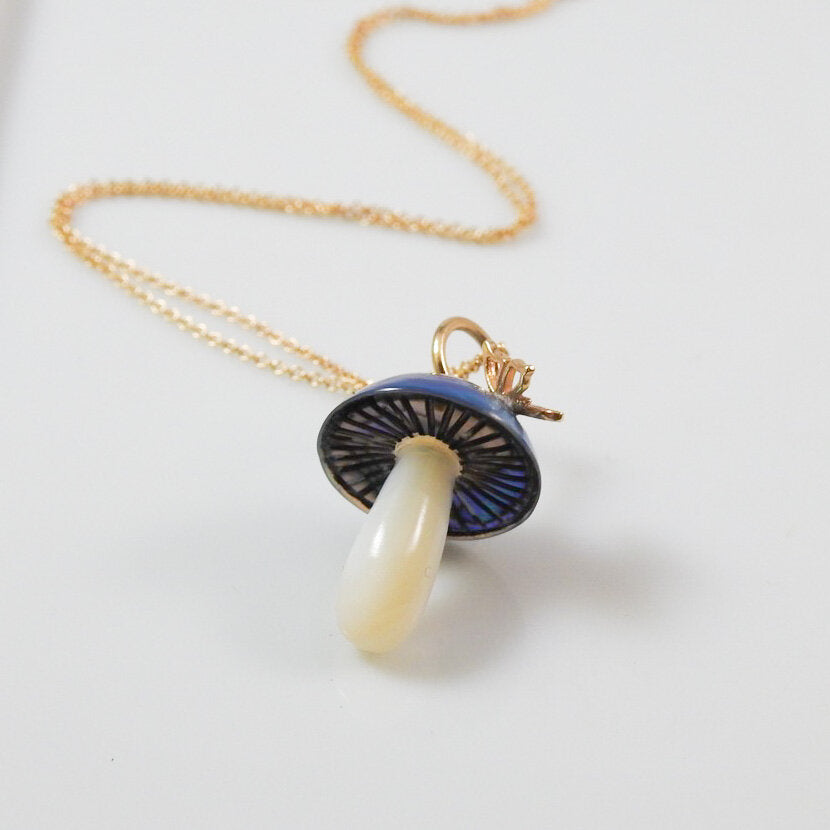 Blue Pearl Mushroom Charm with Butterfly Charm Maura Green   