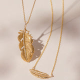 Large Feather Necklace with Diamonds Pendant Necklace Elisabeth Bell Jewelry