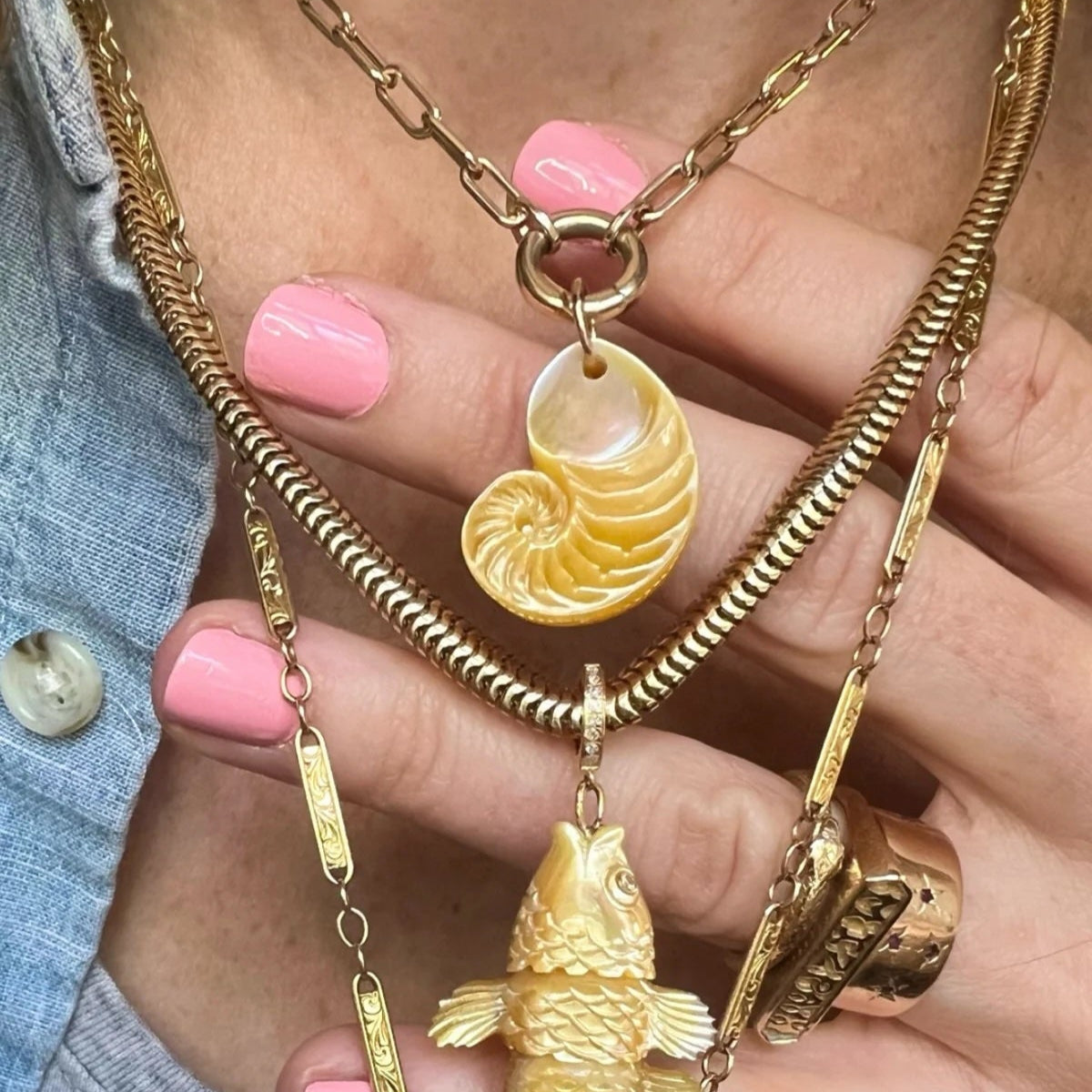 Golden Nautilus Charm Pendant Maura Green