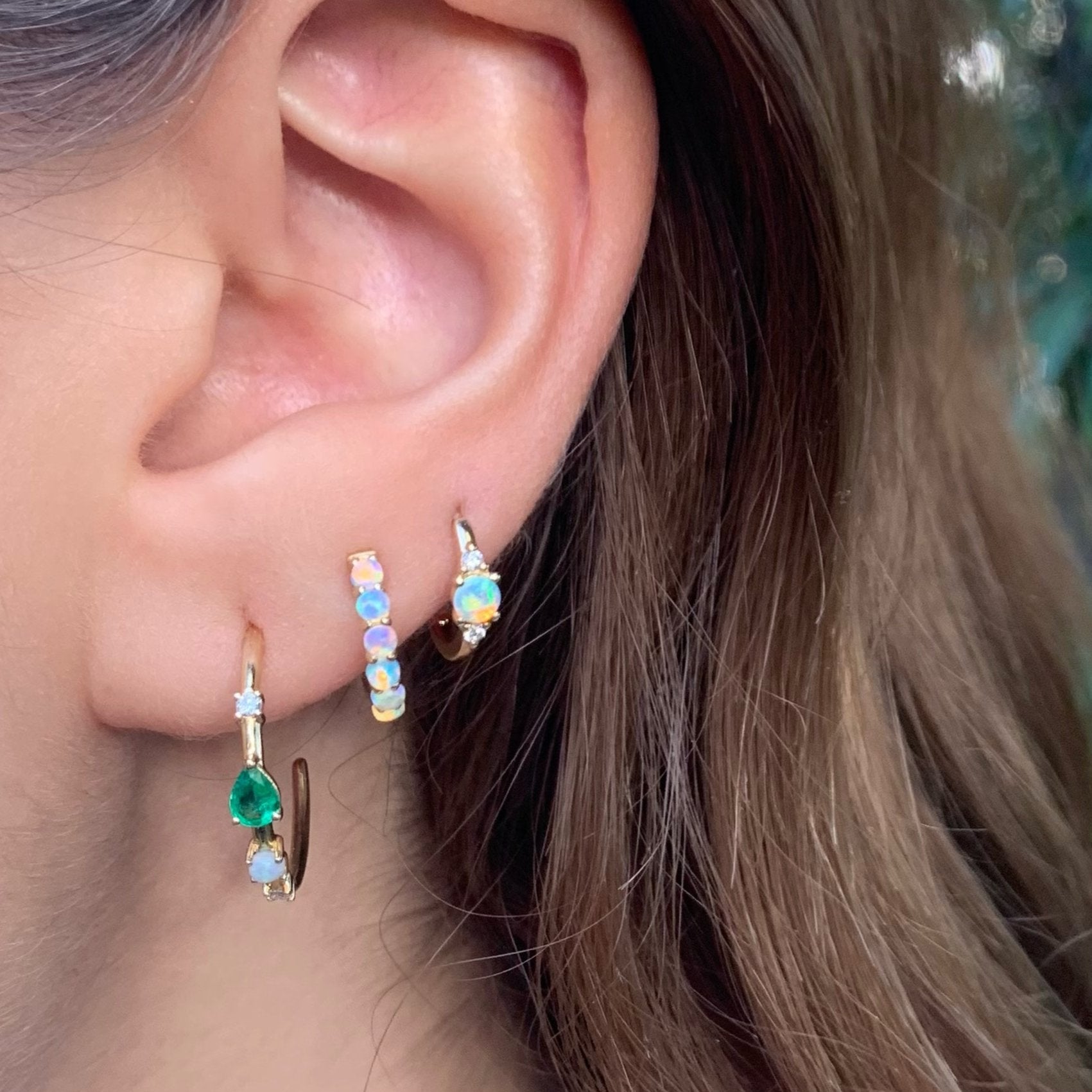 Opal Diamond Huggie Huggie Earrings Roseark Deux