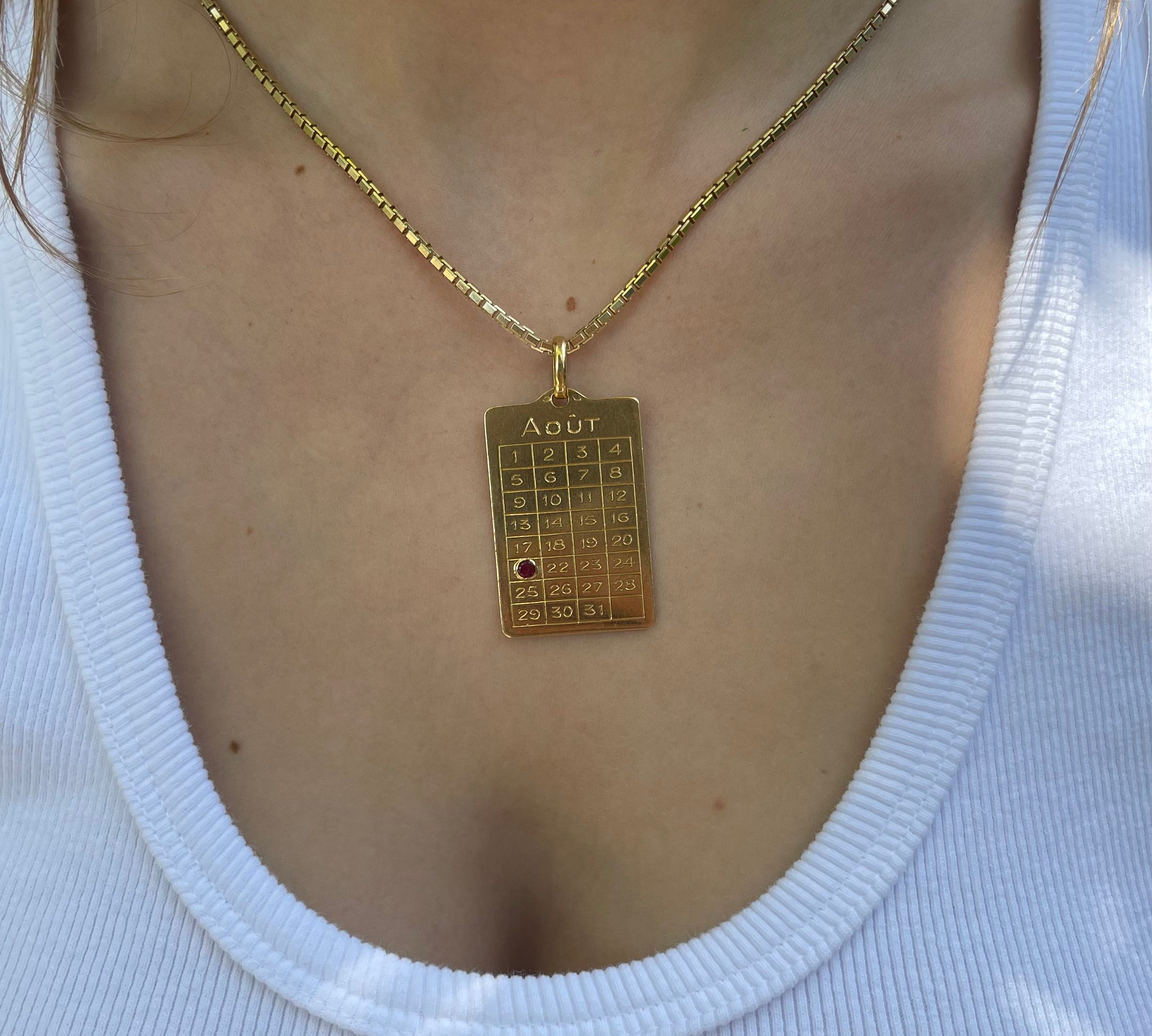 Vintage August Calendar Pendant with Ruby Charm Roseark Vintage   