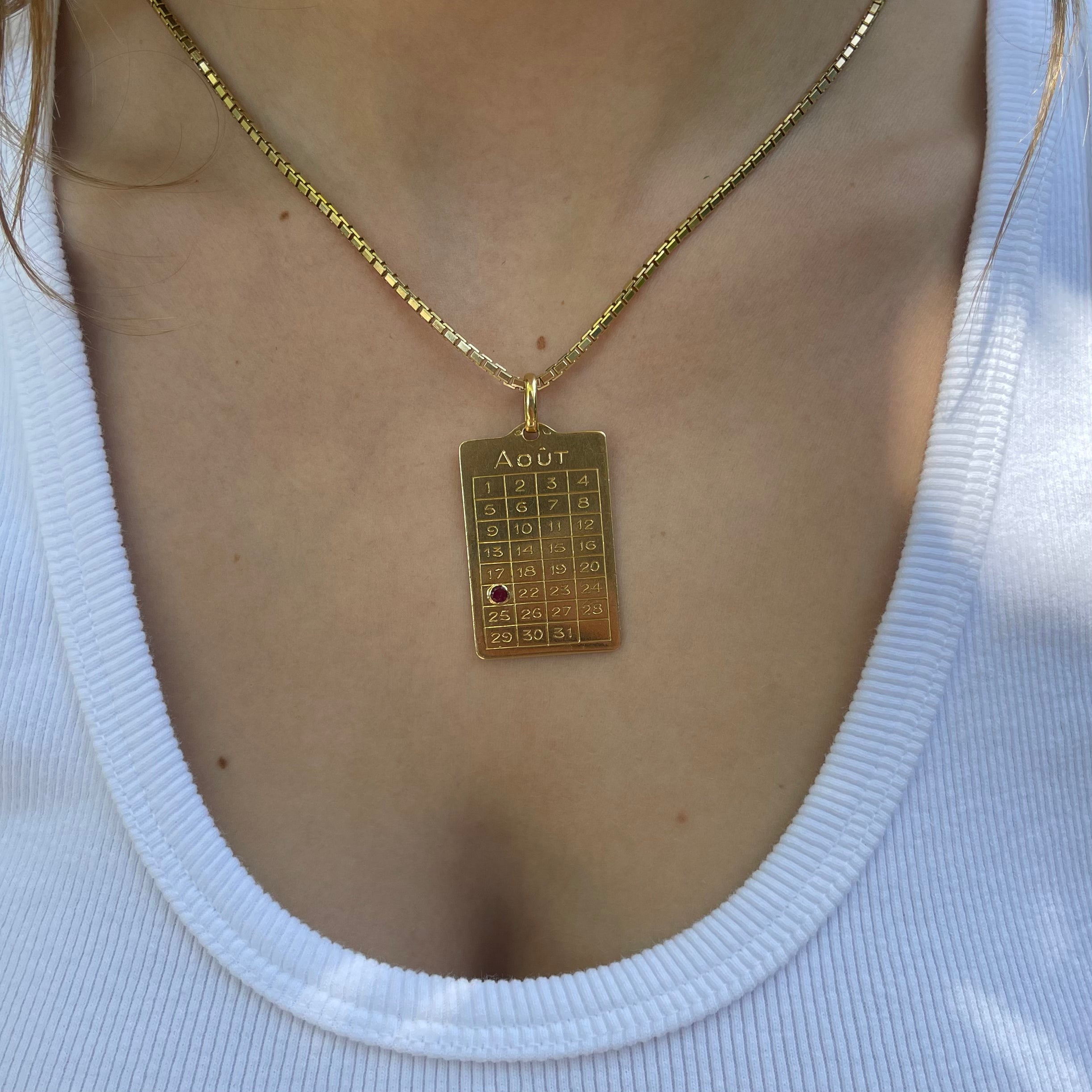 Vintage August Calendar Pendant with Ruby Charm Roseark Vintage   