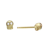Tiny Skull Stud with Diamond Eyes Stud Earrings Jaine K Designs Pair Yellow Gold