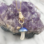 Blue Pearl Mushroom Charm with Diamond Snail Charm Maura Green   